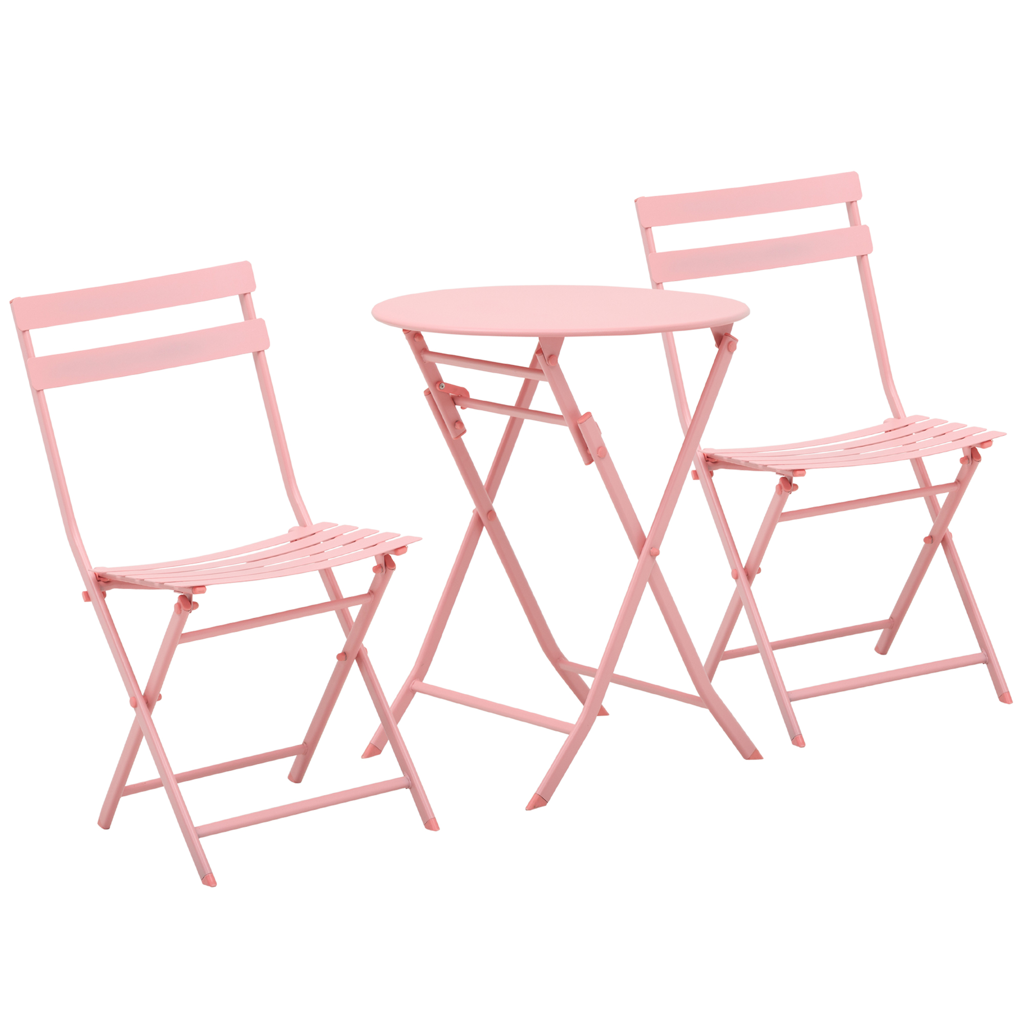 Outsunny Gartenset für 2 Personen Garnitur Balkonmöbel Set Bistrotisch mit 2 Stühlen  für Hof Garten klappbar Rosa