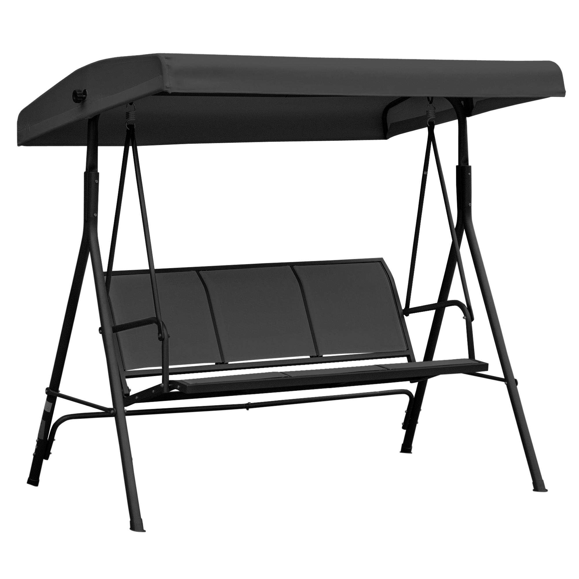 Outsunny Gartenschaukel 3-Sitzer Grand Confort Verstellbares Sonnendach Ergonomische Sitz- und Rückenlehne Epoxidharzstahl Textilene Schwarz