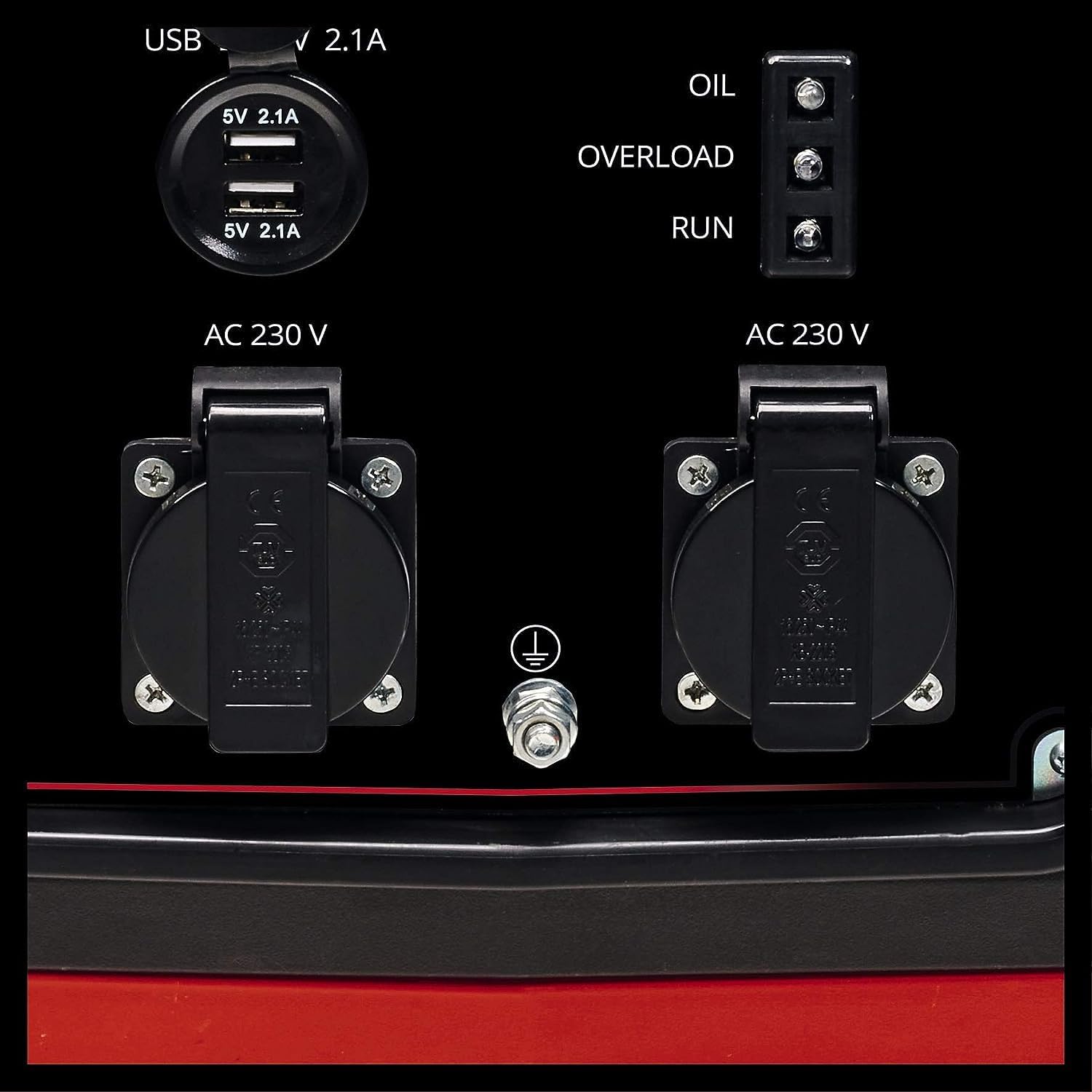 Einhell TC-IG 2000 Generatore di corrente INVERTER (benzina, motore 4 tempi con inverter, potenza max 2000 W, 2 prese da 230 V, serbatoio 4l, incl. voltmetro, funzione AVR) Black/Red