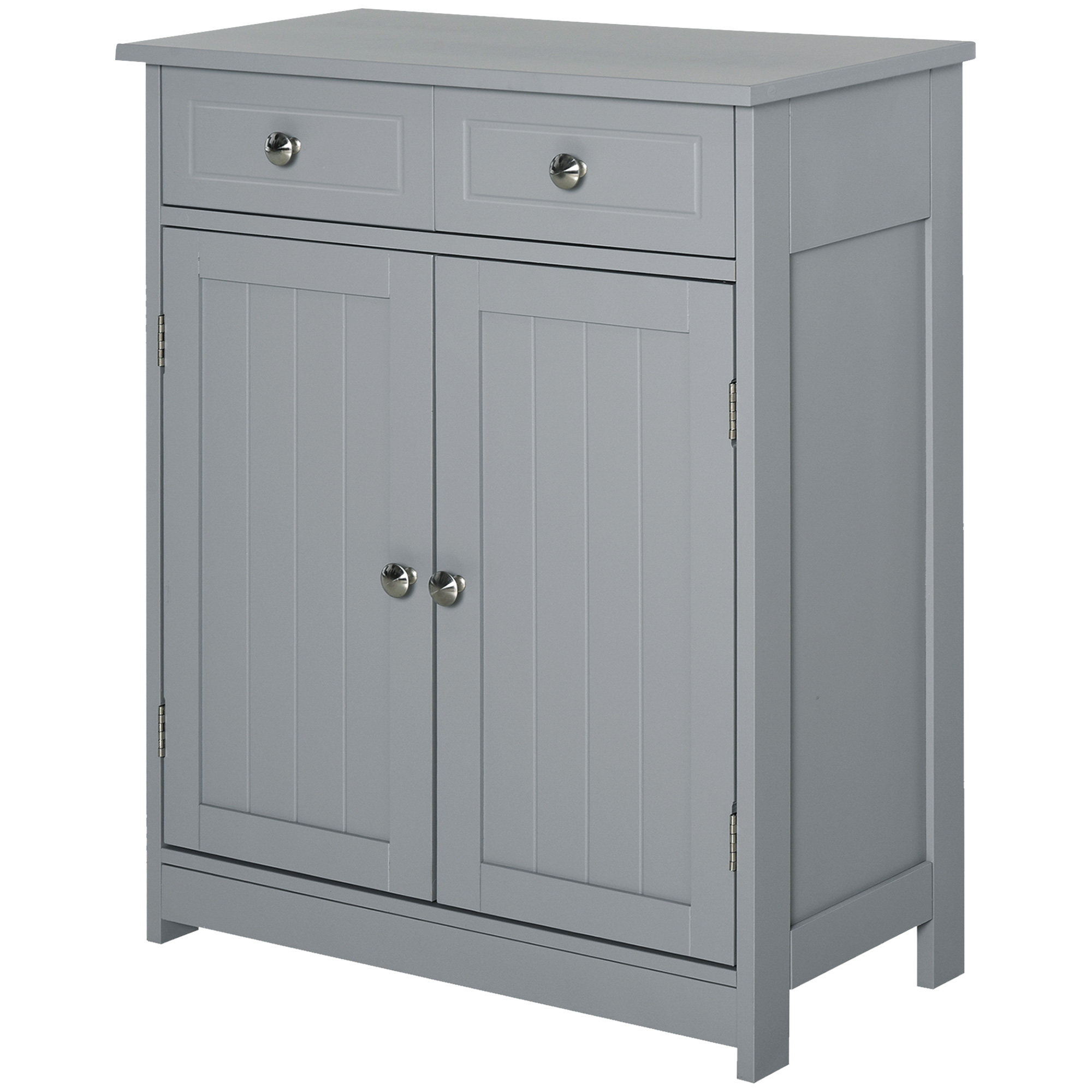 kleankin Badezimmermöbel stehender Schrank Badezimmermöbel 2 Türen 2 Schubladen 60 x 30 x 75 cm Grau