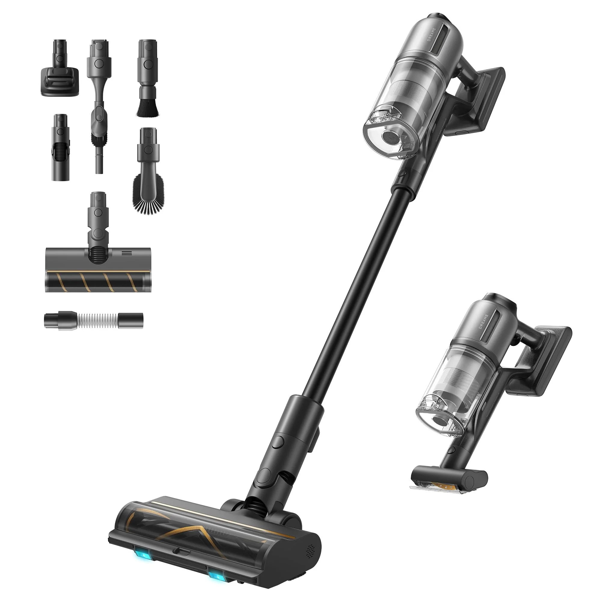 dreame R20 Kabelloser Staubsauger, 190AW Starke Saugkraft, 90min Lange Laufzeit, Schmutzerkennung, LED-Bildschirm, blaues LED-Licht, kein verwickeln, ideal für Hausreinigung, Tierhaare, Teppiche