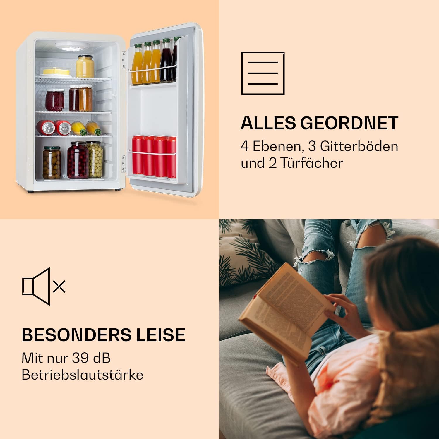 Klarstein Audrey Mini - kleiner Kühlschrank, kompakte Mini-Bar, freistehend, Kompressionskühlung, Fassungsvermögen, Kühlung: 0-10 °C, Mini-Kühlschrank mit 70 Liter Fassungsvermögen, rot