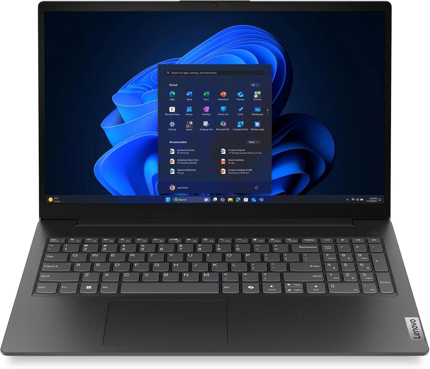 Lenovo Laptop, Intel N150, 15,6' FHD Display, 4 x 3.60 GHz, 128 GB SSD, Intel UHD Graphics, Norton 360, Windows 11, Schwarz