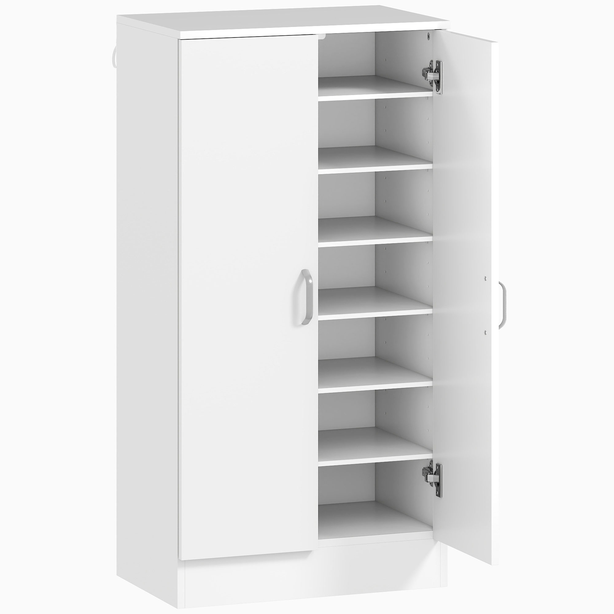 HOMCOM Schuhschrank mit Soft-Close-Scharnieren, verstellbare Regale, 6-stufiges Schuhregal für Flur, Eingangsbereich, für 14 Paare, 55 x 35 x 108 cm, Holz, Weiß