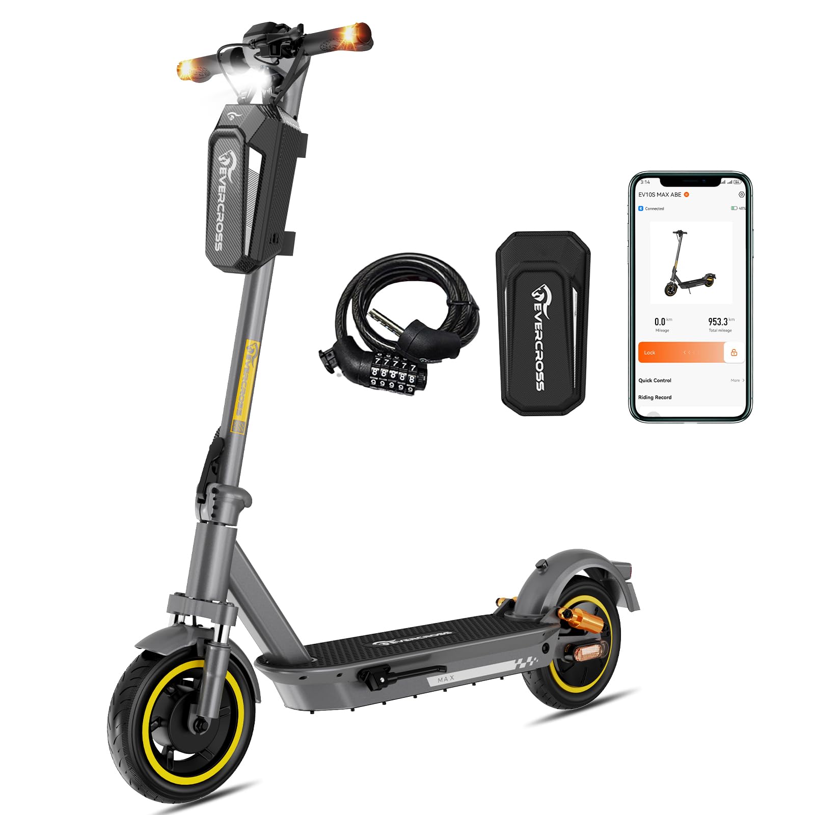 Elektroroller EV10S Max mit Straßenzulassung (ABE), faltbarer E Scooter für Erwachsene mit 500W Motor, 48V 15,6Ah Akku, bis zu 80 km Reichweite und