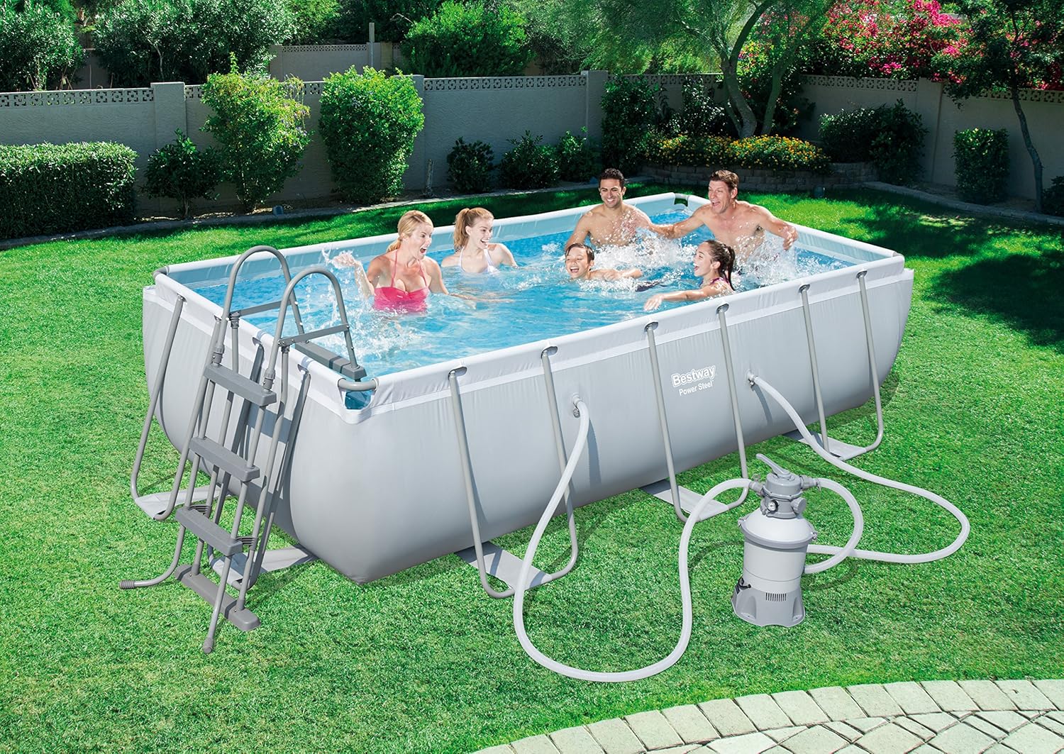 Bestway 56442 Piscina Power Steel Frame Rettangolare, 404x201x100 cm