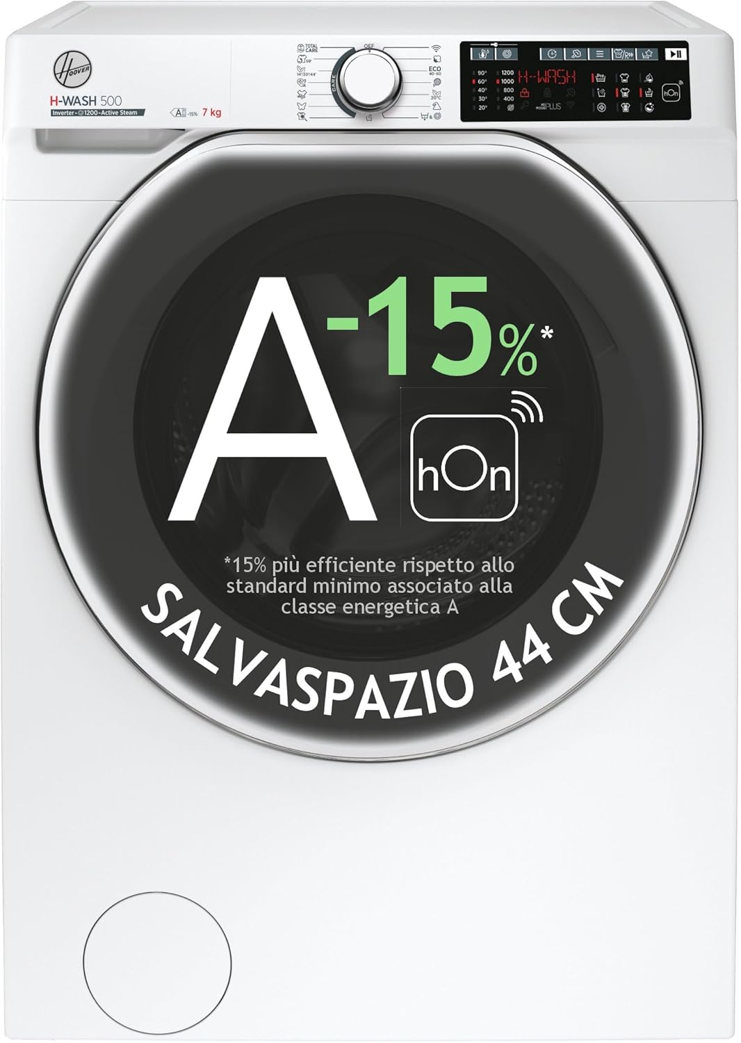 Hoover HW4 27AMC7/1-S H-WASH 500 Lavatrice Smart 7 Kg, 1200 Giri, Wi-Fi + Bluetooth, Carica Frontale, Funzione Vapore, Motore Inverter, 60x45x85 cm, Bianco, Classe A