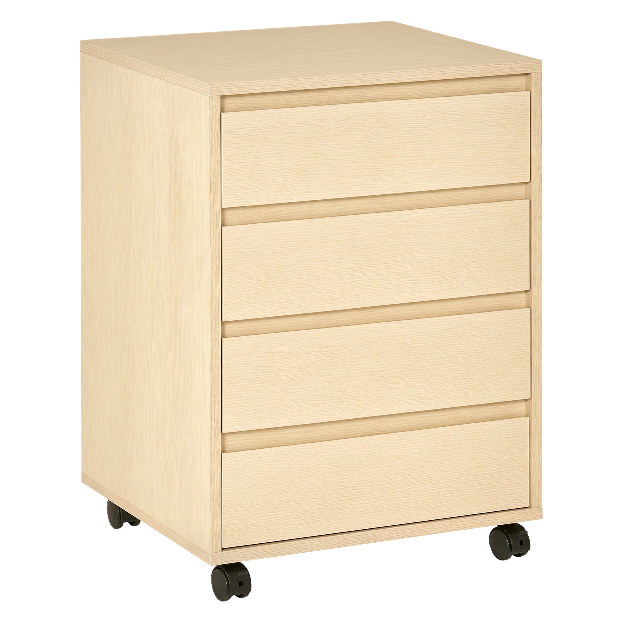 HOMCOM Rollcontainer Aktenschrank Büroschrank mit 4 Schubladen Lagerschrank Aufbewahrung Container MDF Natur 46 x 40 x 65 cm