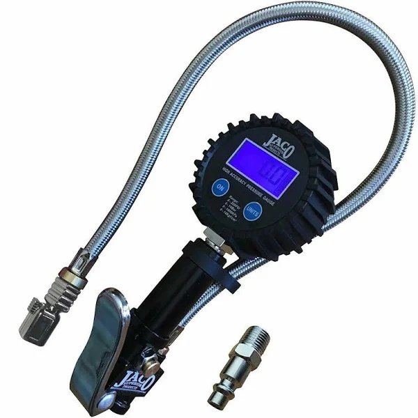 Jaco FlowPro Digital Tire Inflator Gauge, 200 PSI, Accurate ±1%, Multi-Unit Display, Includes Batteries