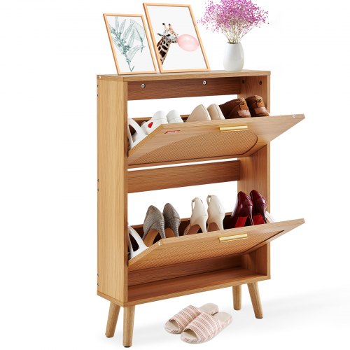 VEVOR Schuhschrank mit 2 Klappschubladen, Schuhschrank aus Rattan für den Eingangsbereich