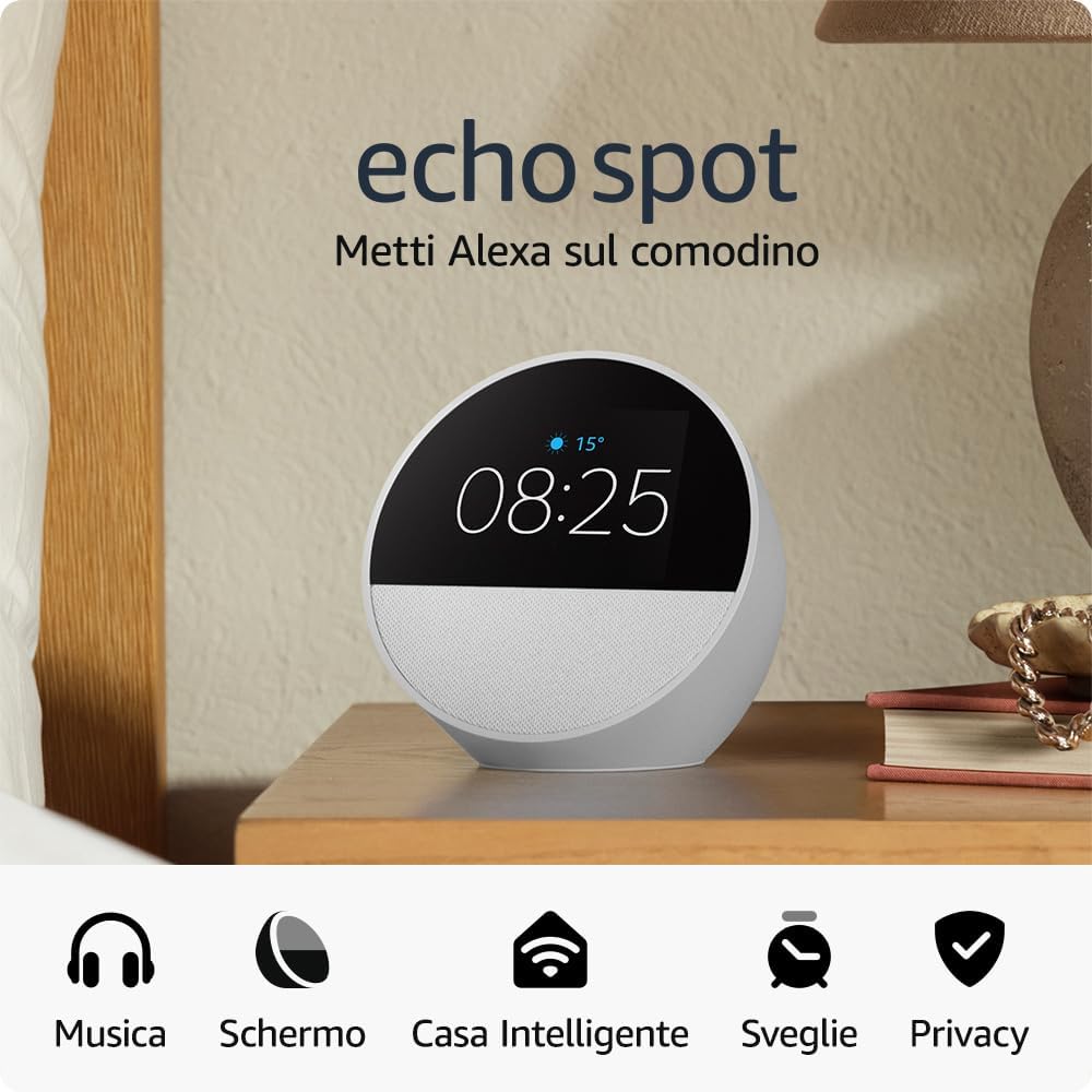 All-new Amazon Echo Spot (2024 release), Smart alarm clock with vibrant sound + Alexa | Black
