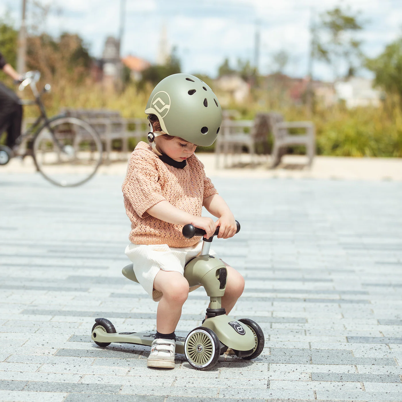 2025 Scoot and Ride 2-in-1 bici a spinta / monopattino – Highwaykick 1 – Olive