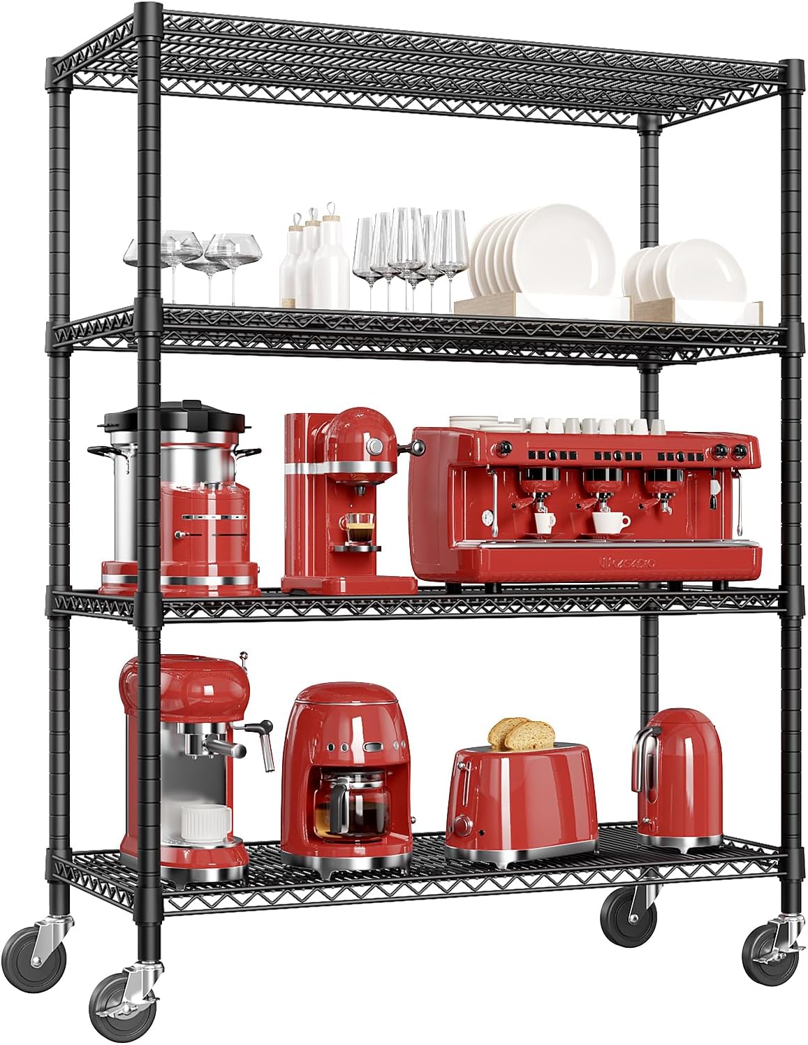 IZEUK Garage Shelving Wide Storage Shelves 4 Tier Metal Shelves 3200 LBS Heavy Duty Adjustable Utility Shelf Rack Black 23.6