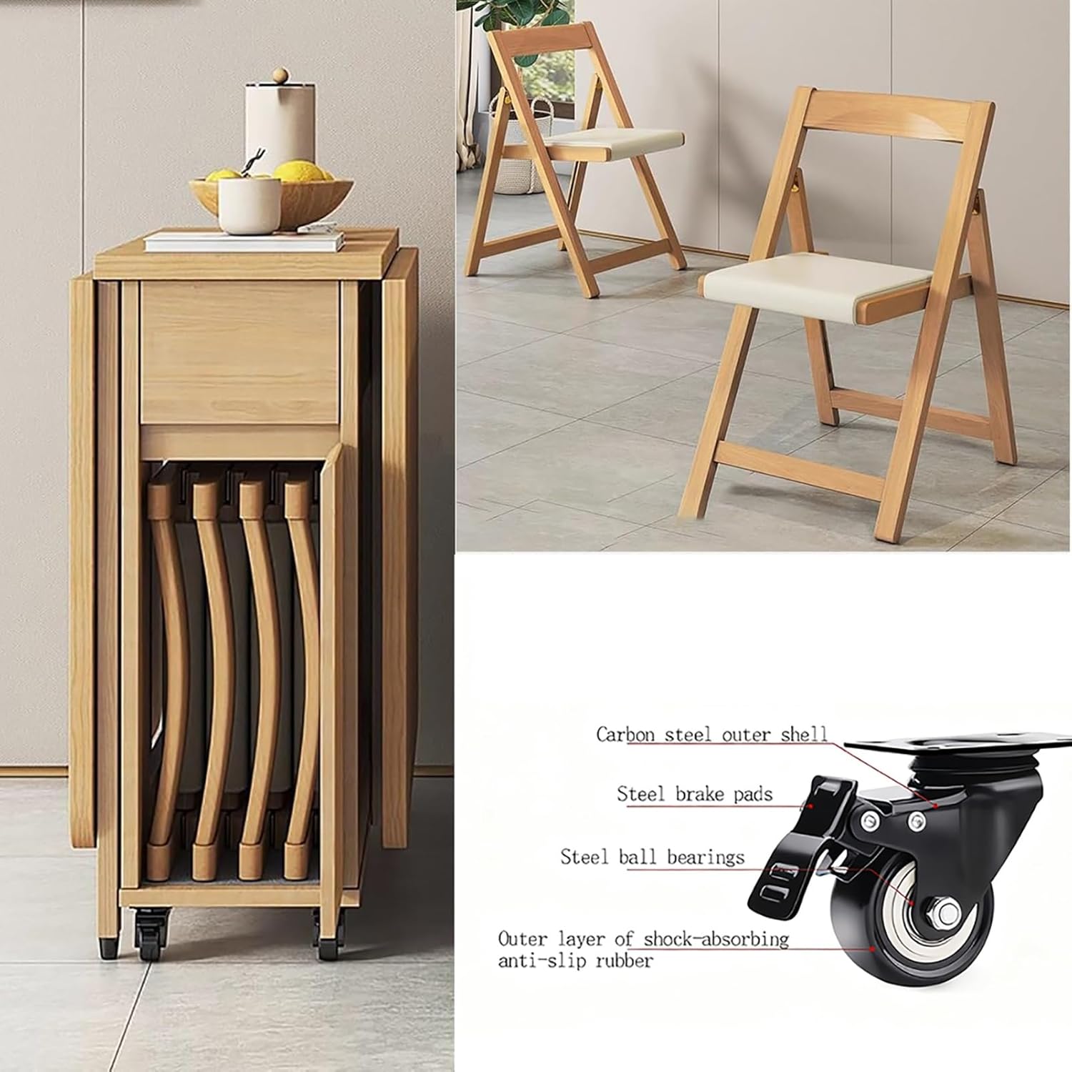 Tavolo da pranzo pieghevole in legno allungabile con 4 sedie, design a foglia di 140 cm, per cucina, sala da pranzo, soggiorno, ristorante, salvaspazio, elegante e versatile
