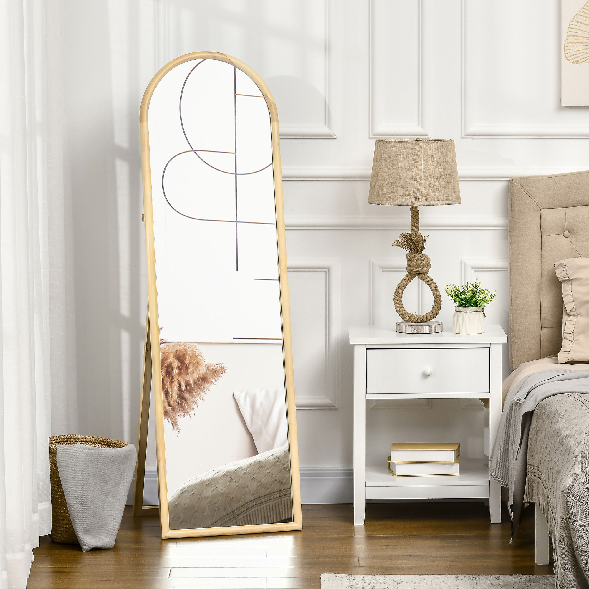 HOMCOM Standspiegel Bodenspiegel aus rechteckigem Holz mit rundem Fuß und skandinavischem Stil, Maße 148L x 41B cm