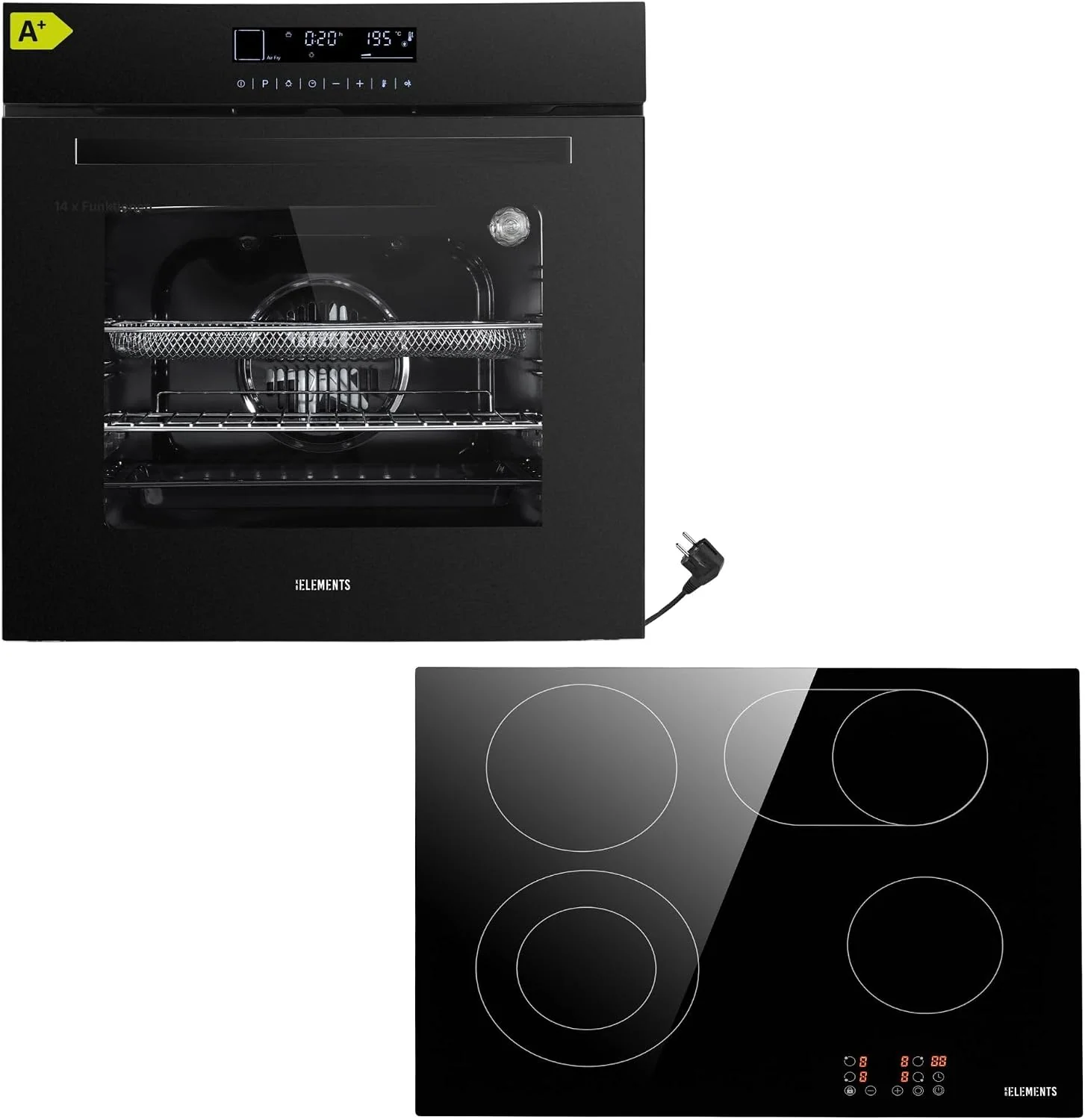 Autarkes Backofen, 73Liter (Nutzvolumen: 65Liter), 3000Watt, 60 cm, 59 cm, Keramikglas, Schwarz