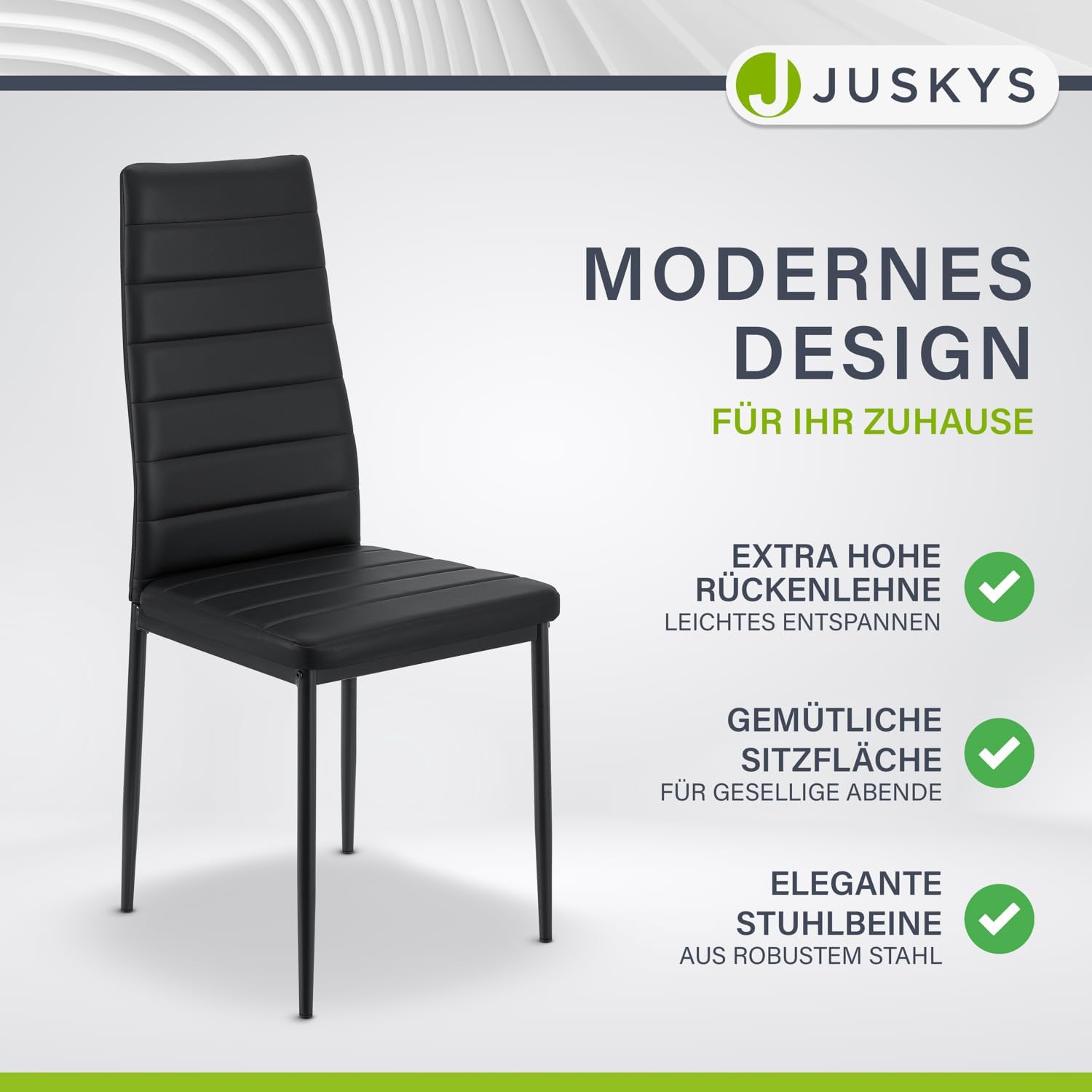 Juskys Set da pranzo Dalya - Set con tavolo da pranzo e sedie per 4 persone - Sala da pranzo con 4 sedie e tavolo - Arredamento moderno per sala da pranzo in nero