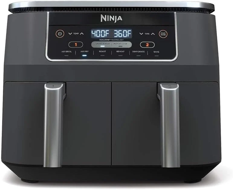 10QT 6 in 1 DualZone Smart Air Fryer with 2 Baskets and Thermometer Grey