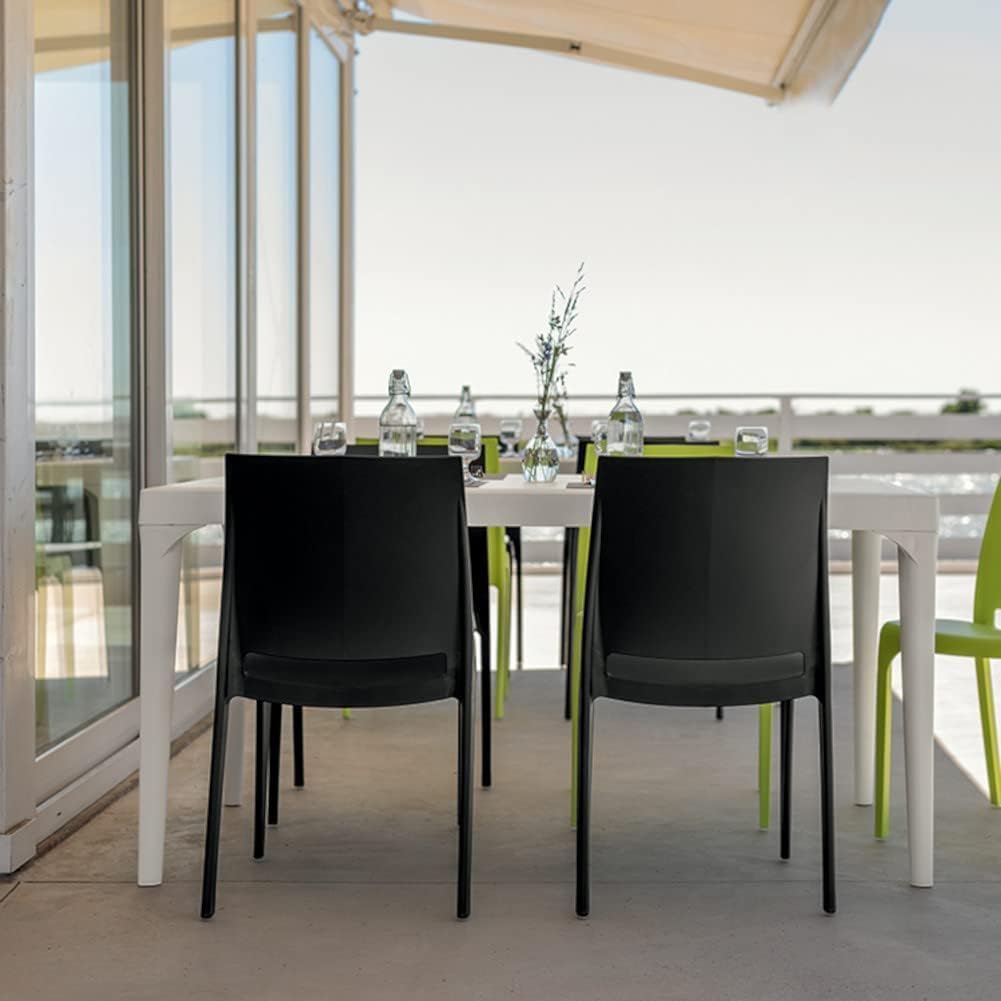 GLOUPIE Set 6 Sedie Volga In Polipropilene Nero,54x46x81Cm,Peso 3,5Kg,Per Interno/Esterno,Made In Italy,Sedie Impilabili