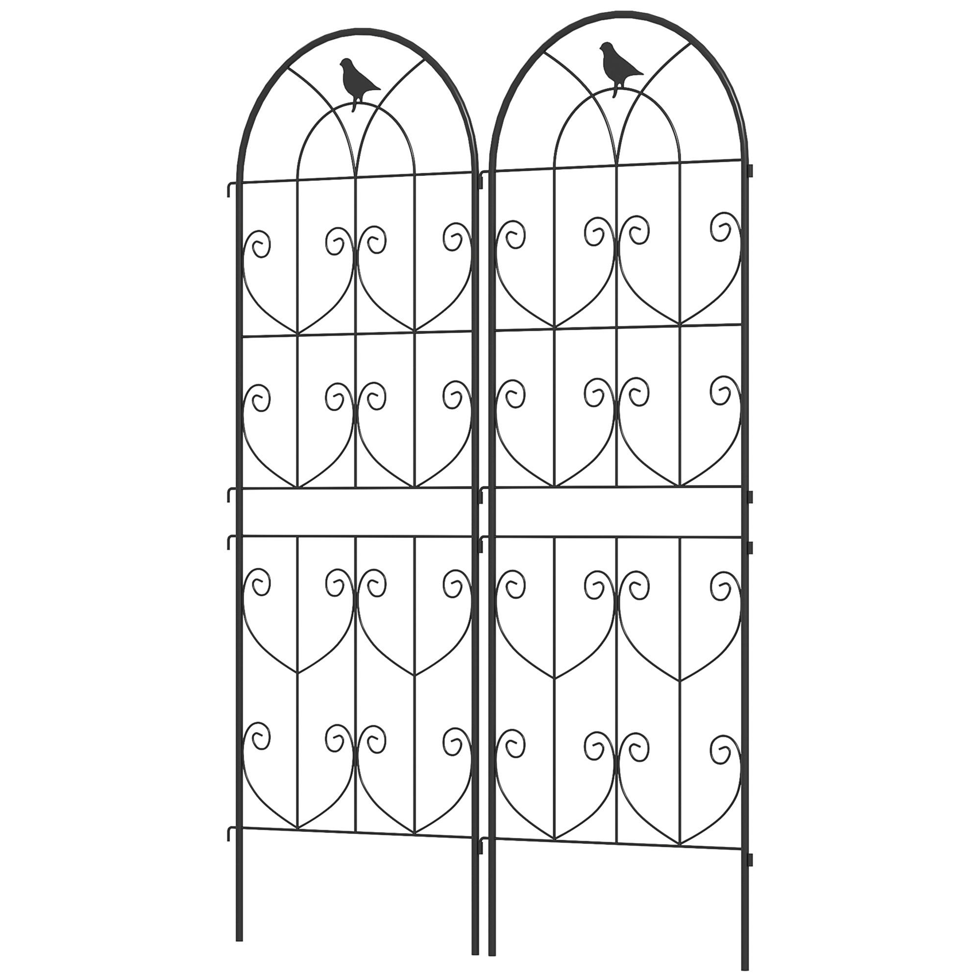 Outsunny Rankgitter für Kletterpflanzen mit Vögeln 2er-Pack Gartengitter für Gemüse Rebe Blume Metall 50 x 150 cm schwarz