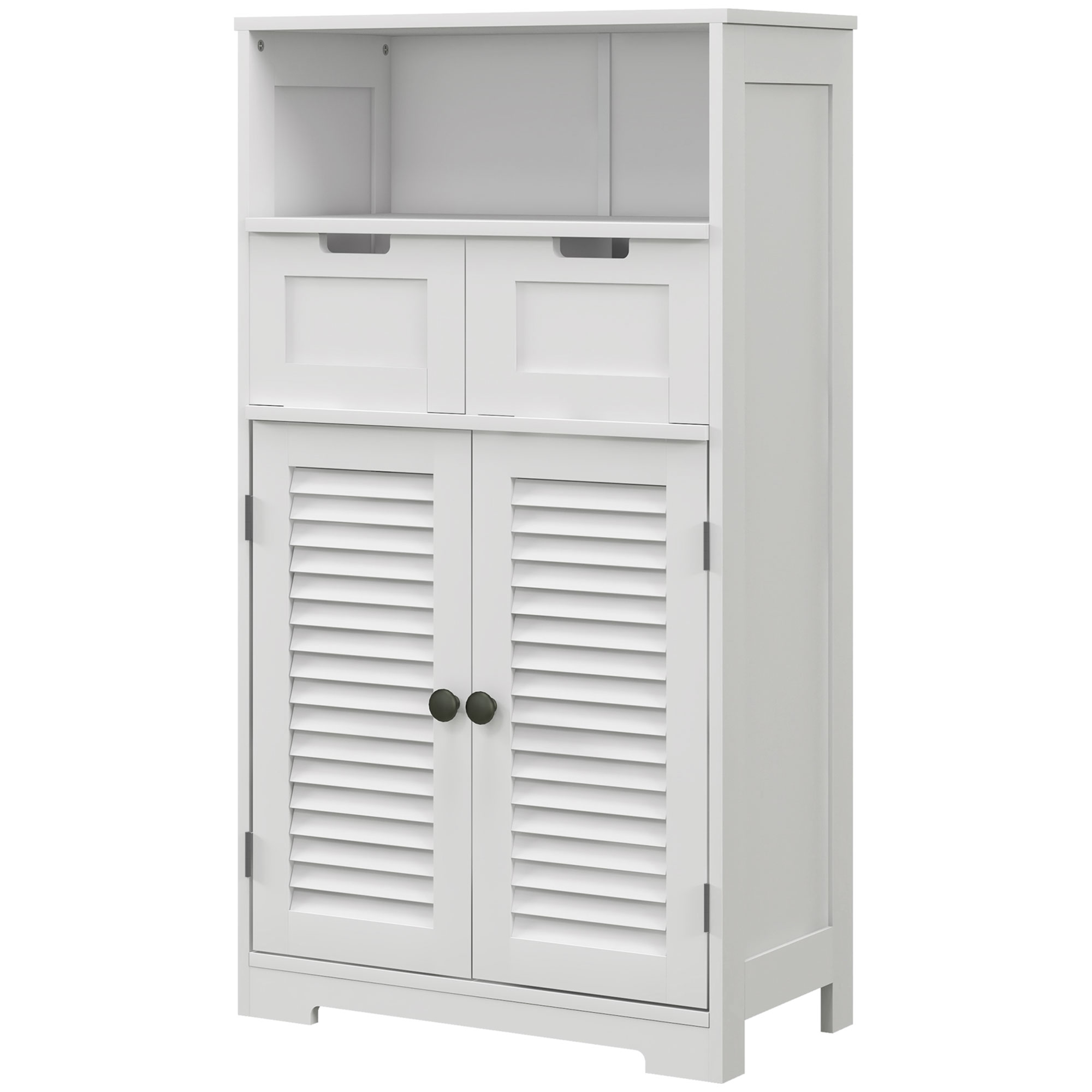 kleankin Badezimmerschrank mit 2 Türen, höhenverstellbarem Regal, 2 Schubladen, Fach 61 x 30,5 x 109,5 cm weiß