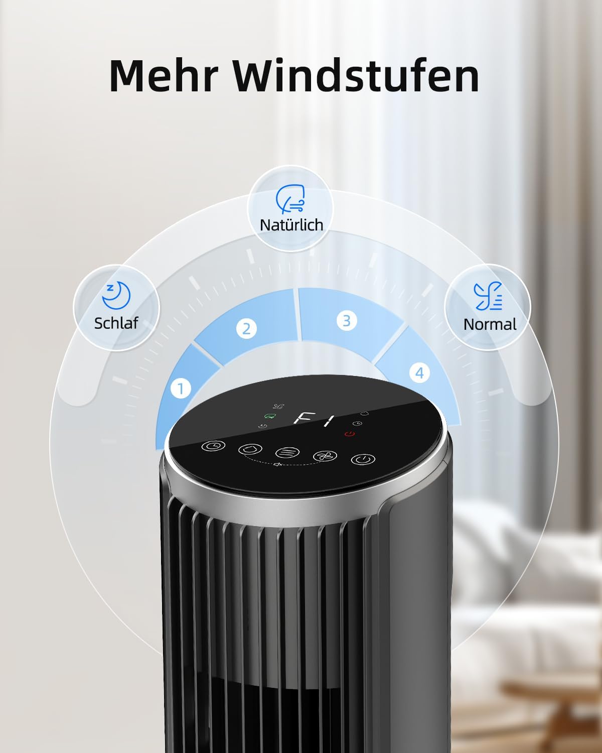 Ateroll Leiser Turmventilator für Schlafzimmer, Standventilator mit Fernbedienung, 90° oszillierend, 4 Geschwindigkeiten 3 Modi 12H Timer LED-Anzeige, 91 cm Elektrischer Kühlventilator, Schwarz