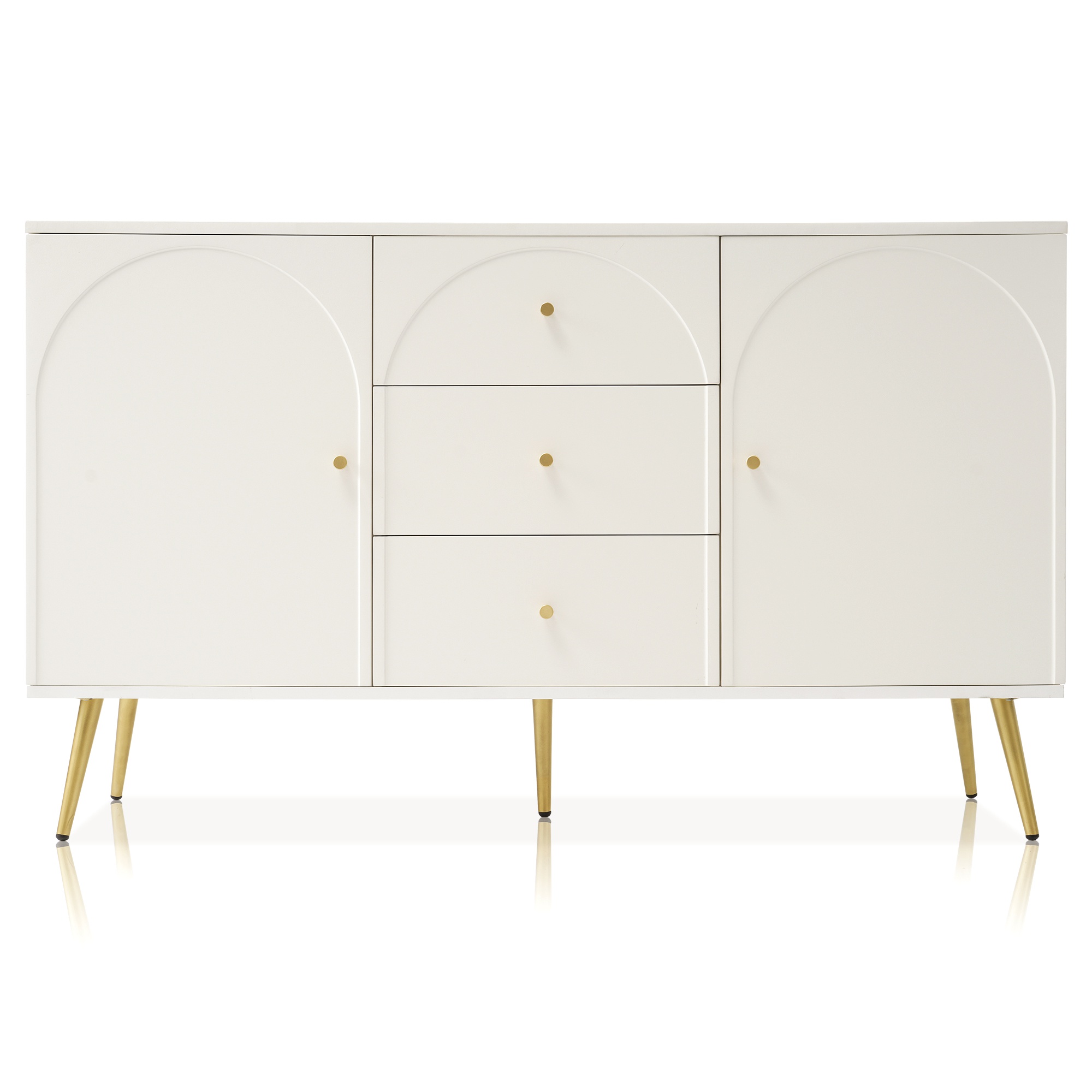 Elegante Anrichte mit 2 Türen und 3 Schubladen, Kommode für Schlafzimmer, 140x84x40 cm, Cremeweiß