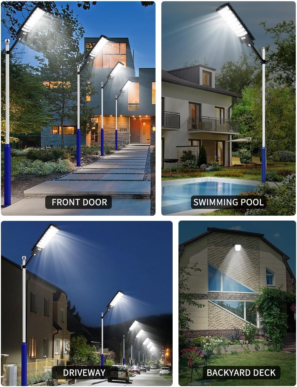 Sararoom 800W Solar Straßenlaterne, 720 LED Strassenlaterne Außenleuchte, Solarlampen Außen mit Bewegungsmelder - 4er 6500K IP65 Wasserdicht Solarstrahler Sicherheitsleuchte für Garten Garage Hof Wege