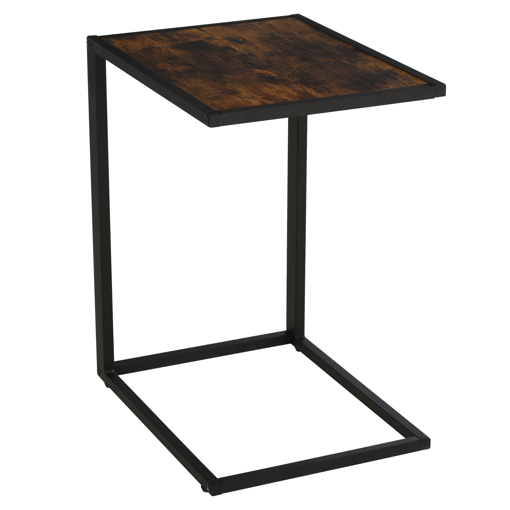 HOMCOM Beistelltisch in C-Form Kaffeetisch Couchtisch Laptoptisch für Schlafzimmer und Wohnzimmer kleiner Bereich mit Metallgestell Industrie-Stil Metall MDF Rustikal-Braun 40,6 x 50,8 X 64,2 cm