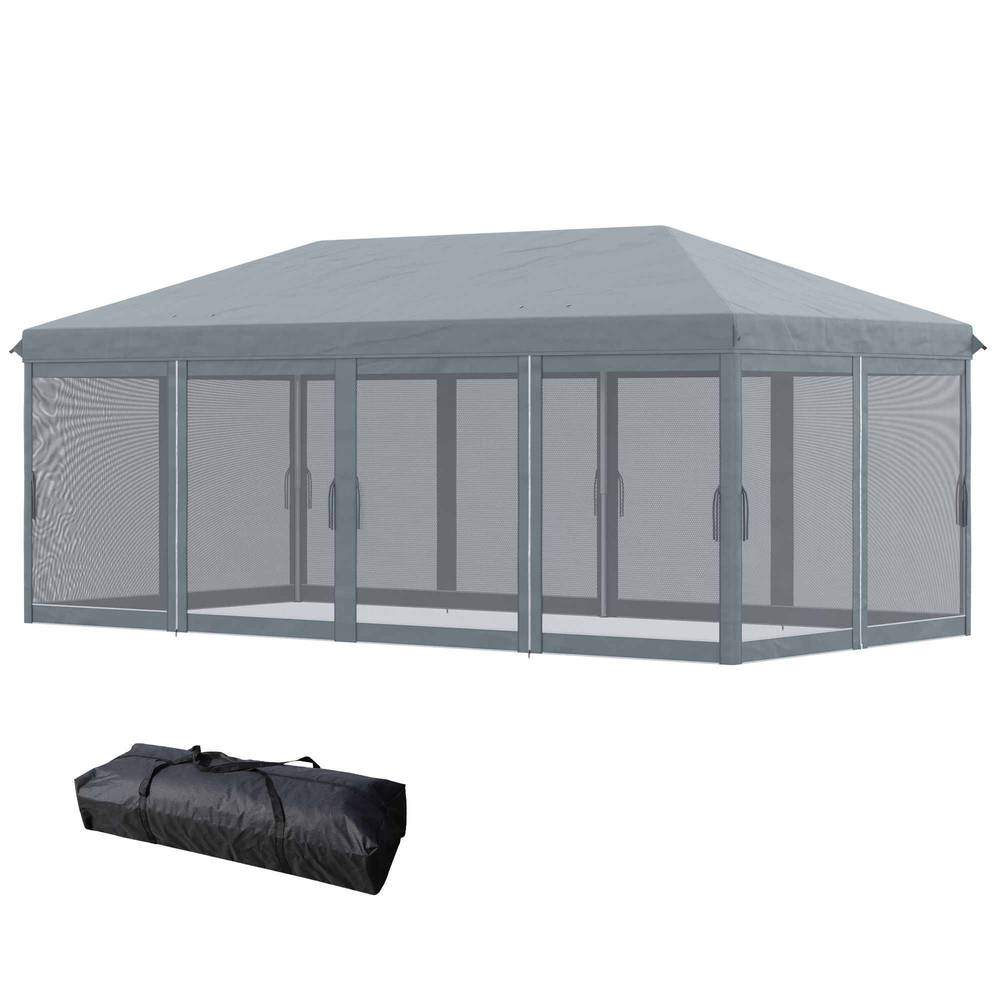 Outsunny Gartenpavillon Faltbarer Pop-up 6 x 3 m mit abnehmbaren Moskitonetzen + Transporttasche Grau