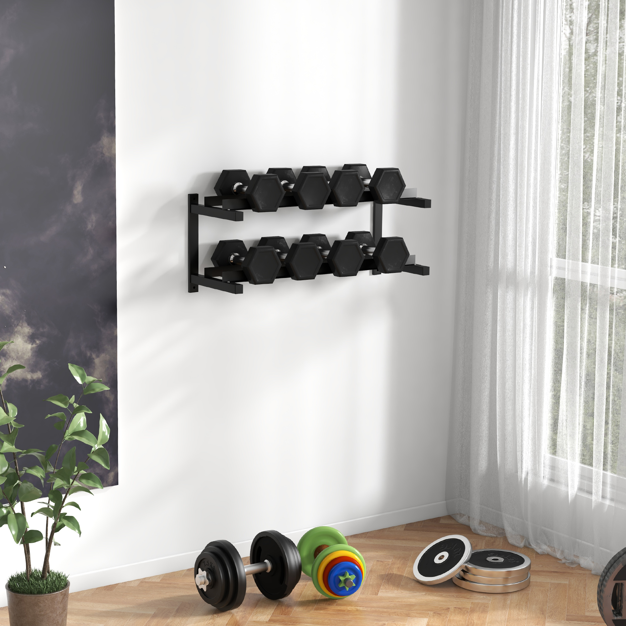 SPORTNOW Hantelständer, Hantelgestell, 2 Etagen, bis 70 kg, Stahl, 98x40x35 cm, Schwarz
