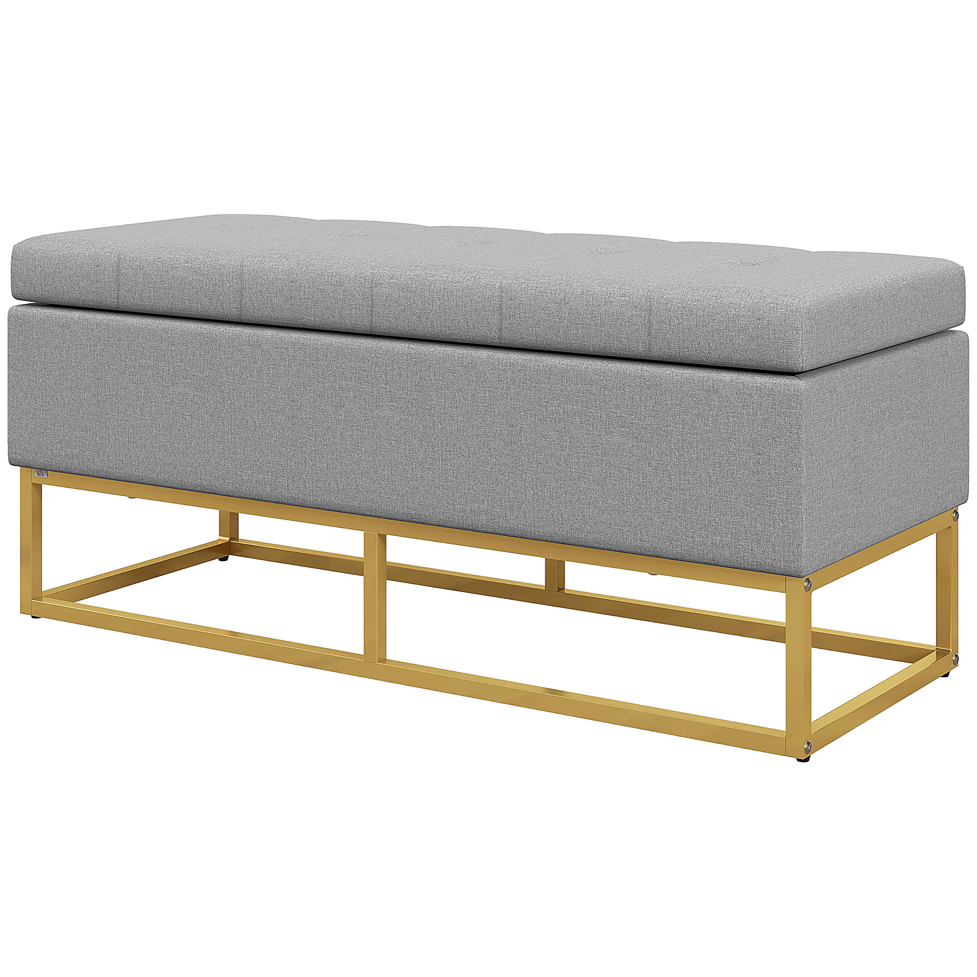 HOMCOM Sitzbank Bank mit Stauraum 2-in-1 gepolsterte Sitzfläche und Stahlbeine 110 x 44 x 48 cm grau und gold