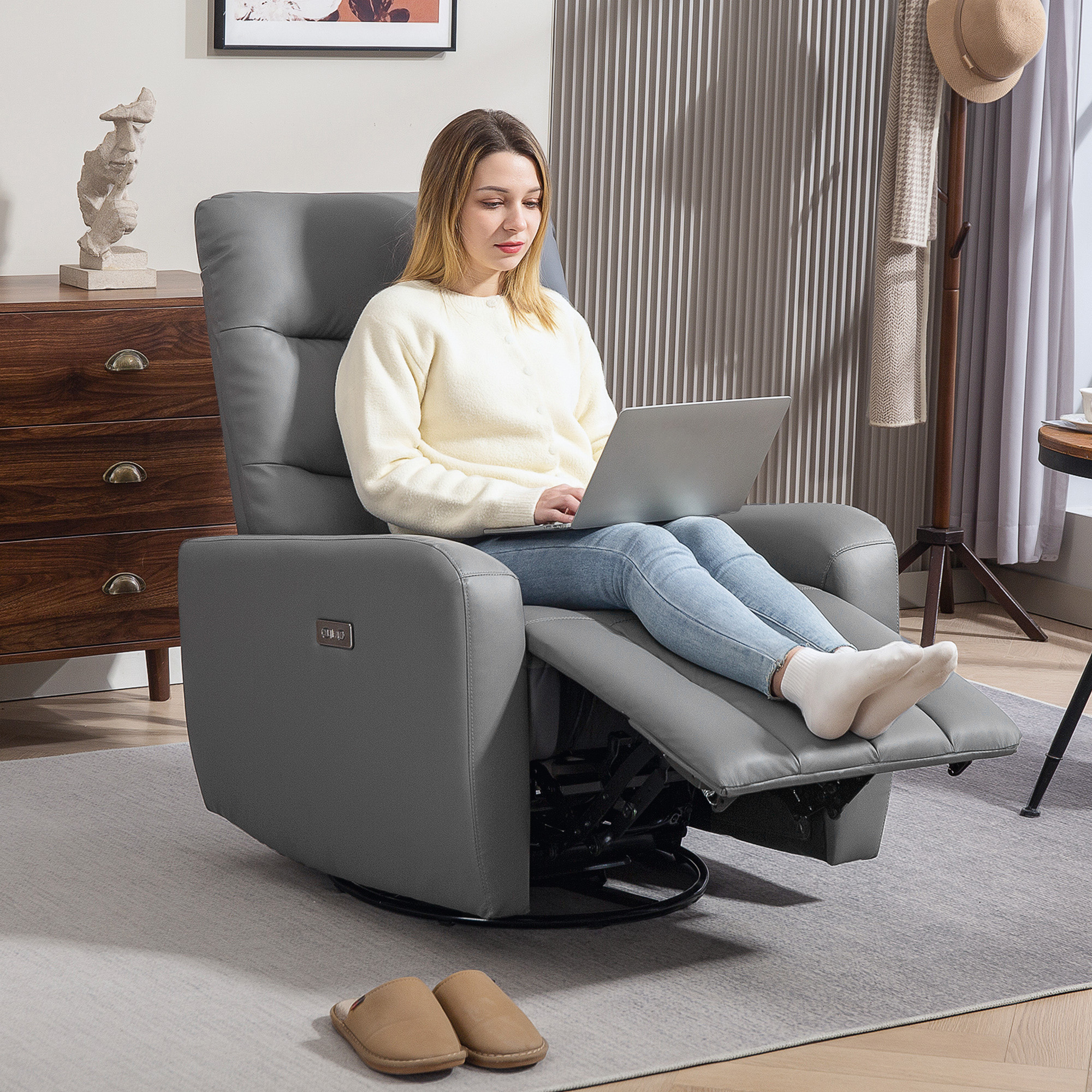 HOMCOM Relaxsessel, Polstersessel mit Liegefunktion, Fernbedienung, USB-Anschluss, Grau