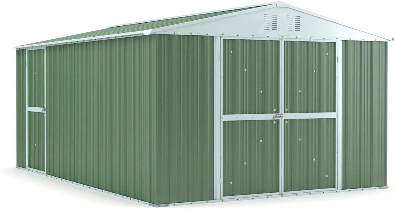 Box in Acciaio Zincato Casetta da Giardino in Lamiera 3.27 x 4.59 m x h2.17 m - 201 KG – 15,01 metri quadri (Verde)