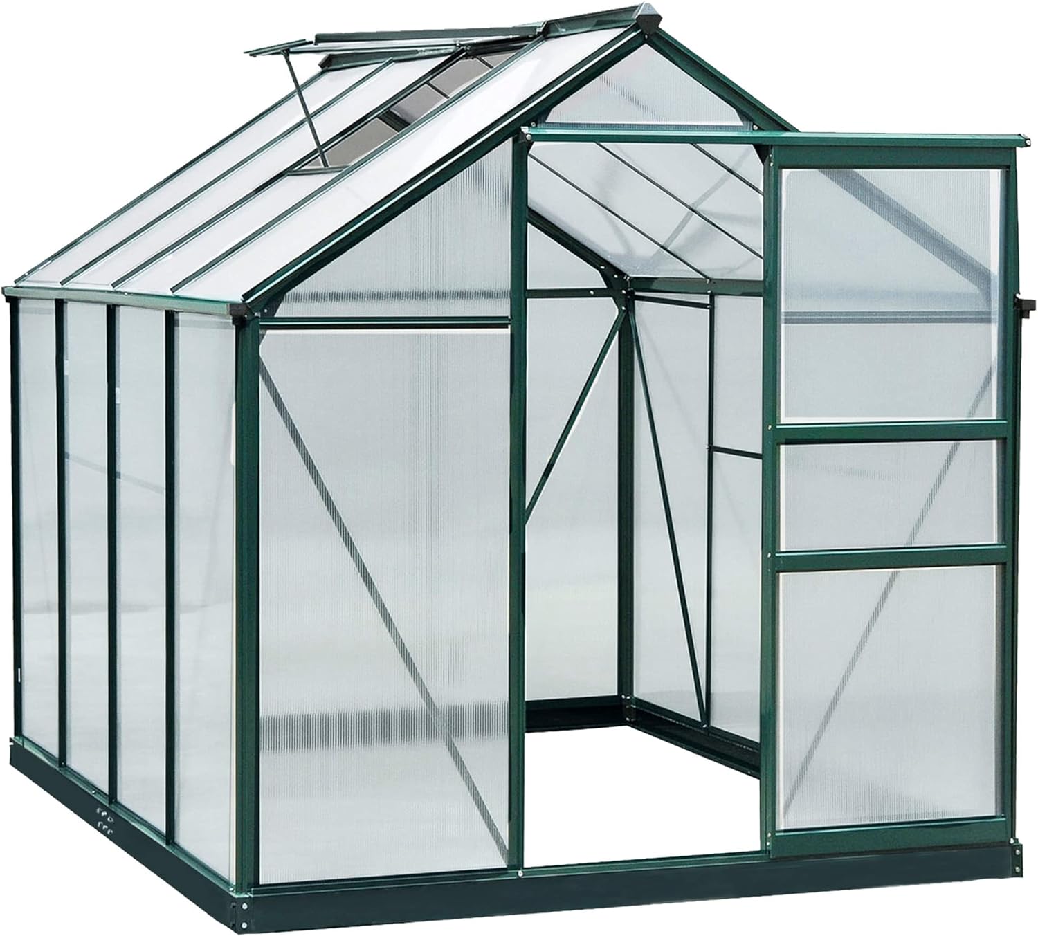 Outsunny Serra da Giardino in Policarbonato con Telaio in Lega di Alluminio 4.79㎡, Serra per Orto con Grondaie, Finestra a Tetto per Ventilazione, Porta Scorrevole, per Piante, 190x252x201cm, Verde