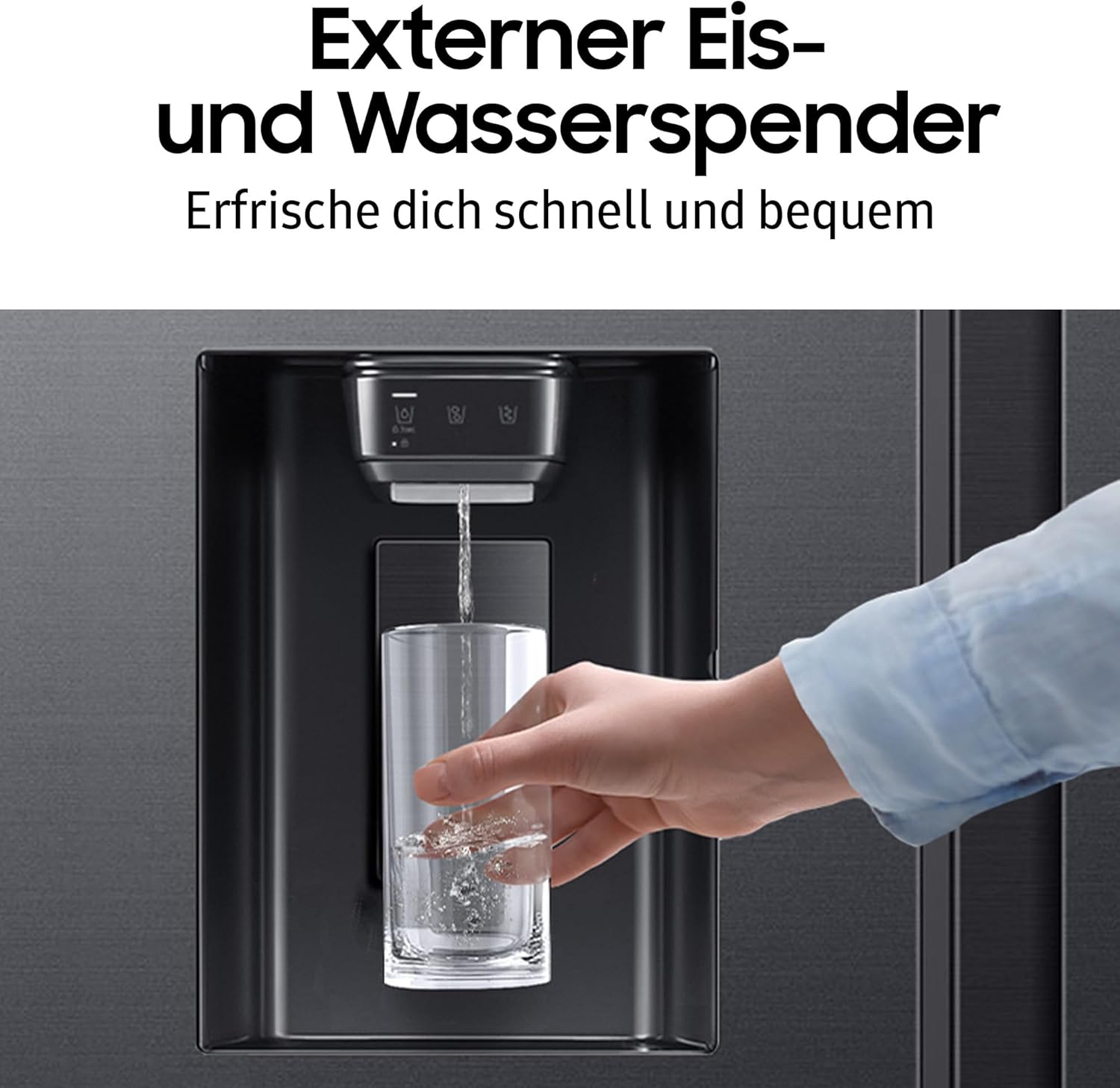 RS90F66BEFEF Side-by-Side Kühl-Gefrierkombination, AI Kühlschrank mit Gefrierfach, 178 cm, 614 l, Eis-/Wasserspender mit Wasseranschluss, Family Hub, AI Energy & Voice Control, Black Steel