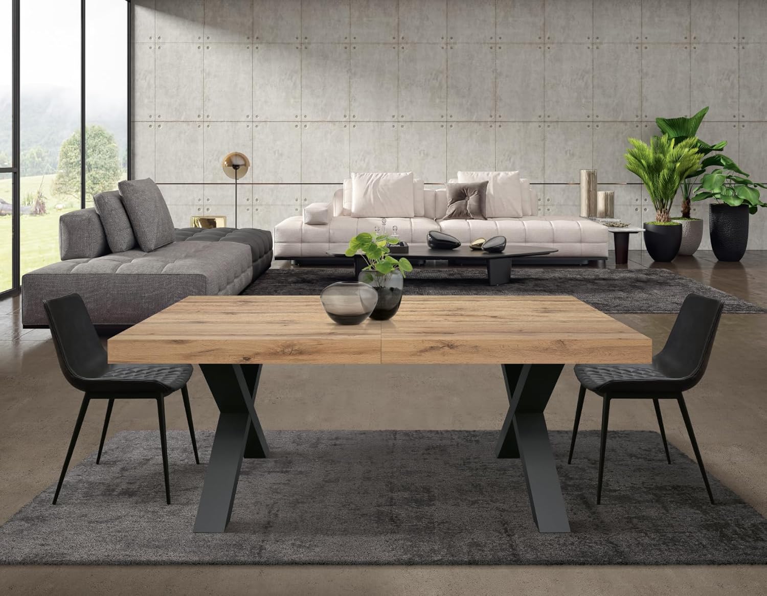 PAZZO DESIGN Tavolo Allungabile Marco, Tavolo Soggiorno, Cucina, Gambe Incrociate X Nere, Made in Italy, Rovere Rustico, 180x90x76 cm - id_1998
