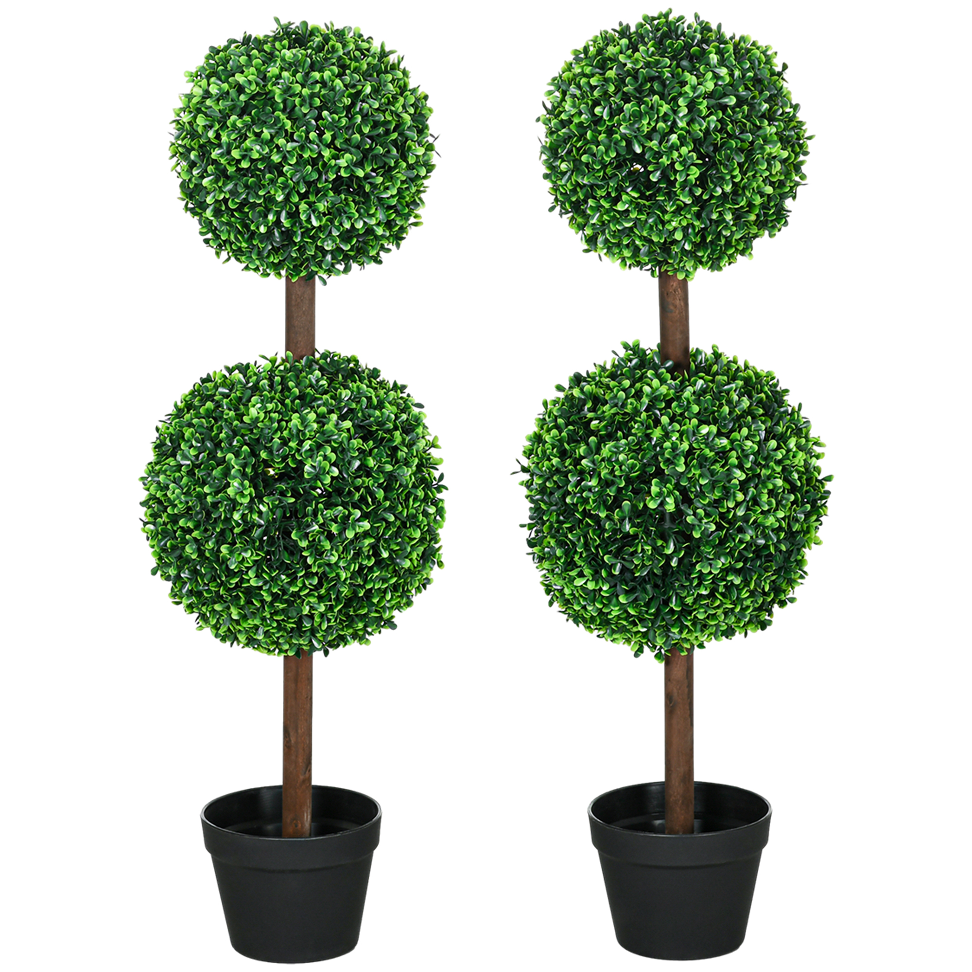 HOMCOM Künstliche Pflanzen, 2er-Set Buchsbaum, 90 cm Kunstpflanze, Kunstbaum, Deko-Pflanze für Indoor und Outdoor, Grün