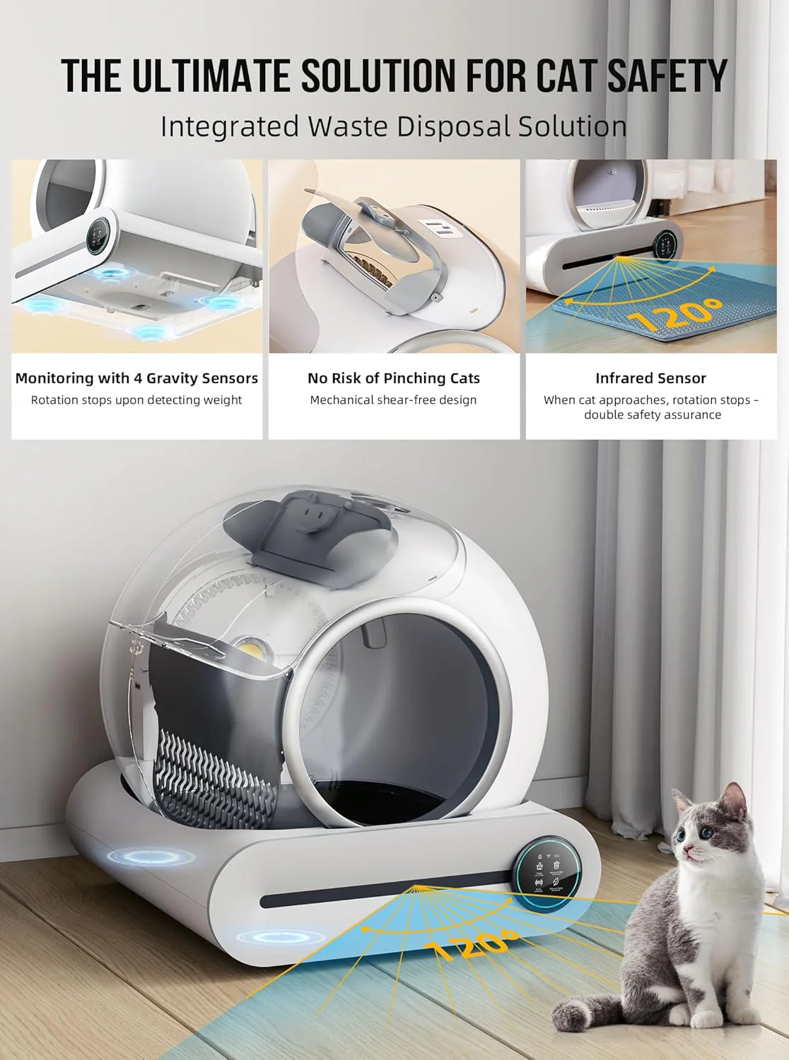 Selbstreinigende Katzentoilette, Automatische Katzentoilette mit Matte und Einlagen, 65 l + 9 l gro?e Kapazit?t, Selbstreinigende Katzentoilette, App-Steuerung/Geeignet f��r mehrere Katzen �C Grau