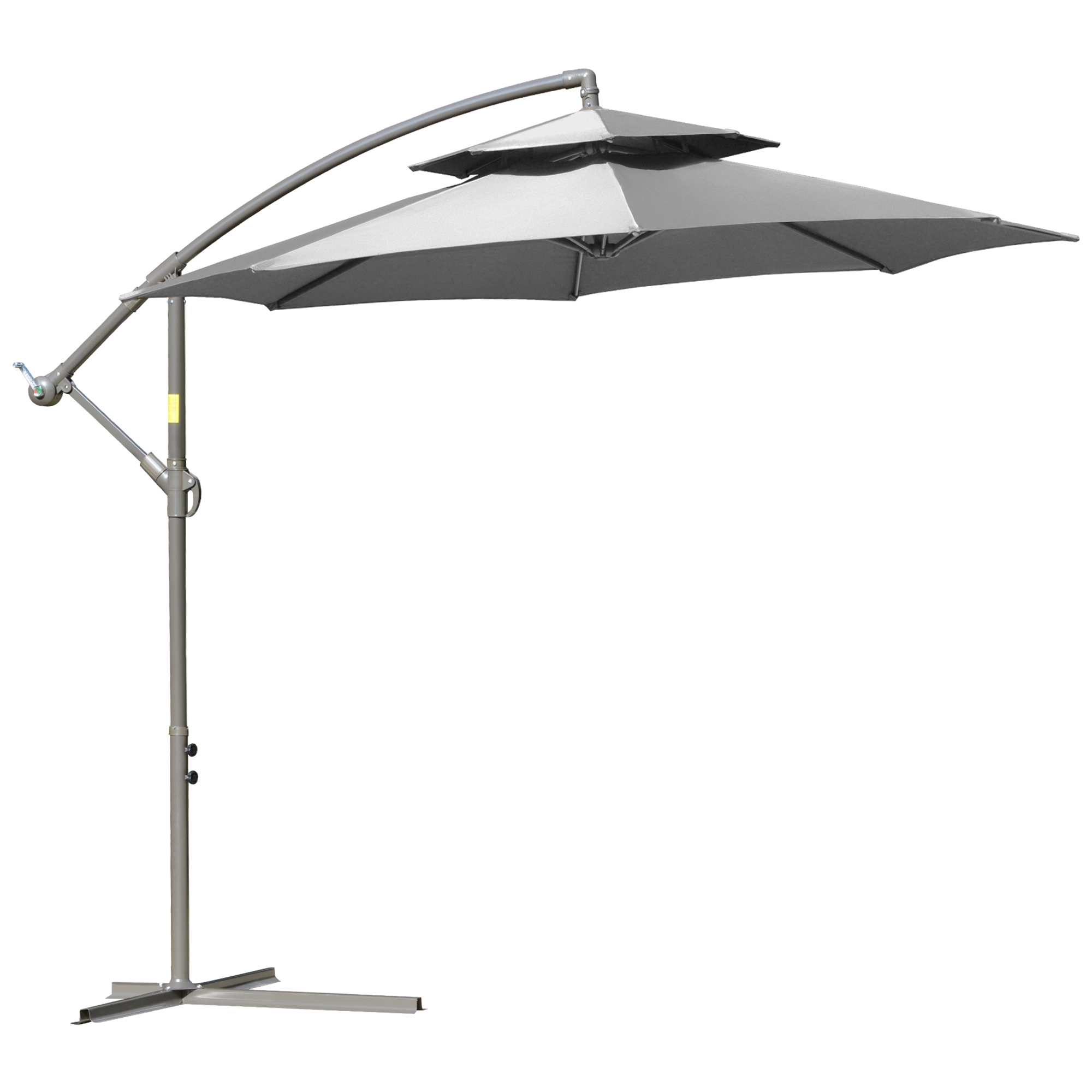 Outsunny Sonnenschirm Ampelschirm Ø2,67 x 2,45 m Kurbelschirm mit Doppeldach Kreuzbasis Stahl Outdoor Sonnenschutz Polyester Stahl Hellgrau