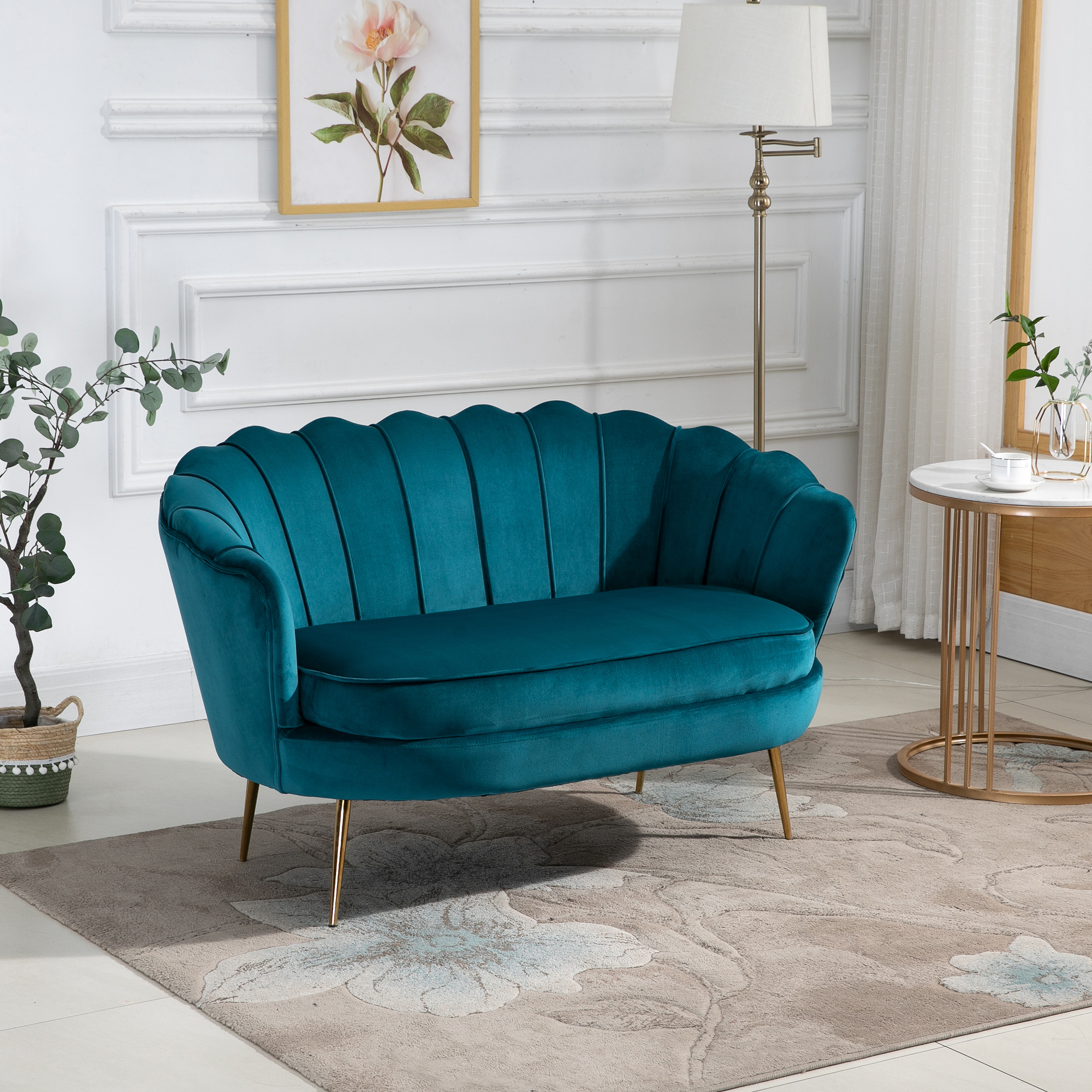 Tweezitsbank, Sofa, Gepolsterde Bank, Samtlook, Dubbelzitbank, tot 150 kg belastbaar, 130 x 77 x 77 cm, Donkergroen