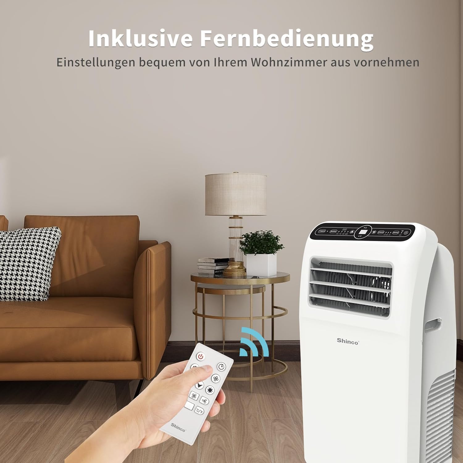 SHINCO Mobile Klimaanlage mit Abluftschlauch, 9000BTU, 2,6 kW, Kühlen&Ventilieren&Entfeuchten, Mobiles Klimagert mit Schlafmodus, Raumgre bis 22㎡, 24-Stunden-Timer