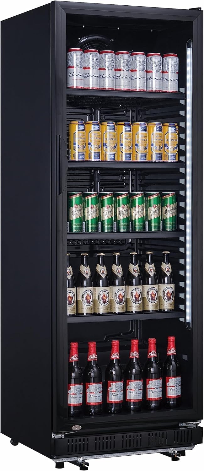 A&S Polarny Flaschenkühlschrank 360 Liter Getränkekühlschrank Flaschenkühler Kühlschrank schwarz mit Glastür abschließbar, Gehäuse aus Stahl