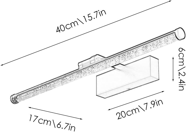 Wandleuchten/Dekorationsleuchten, 4000K LED-Waschtisch-Lichtleiste, um 180° drehbar, mit Kristallblase(Dark,40cm)