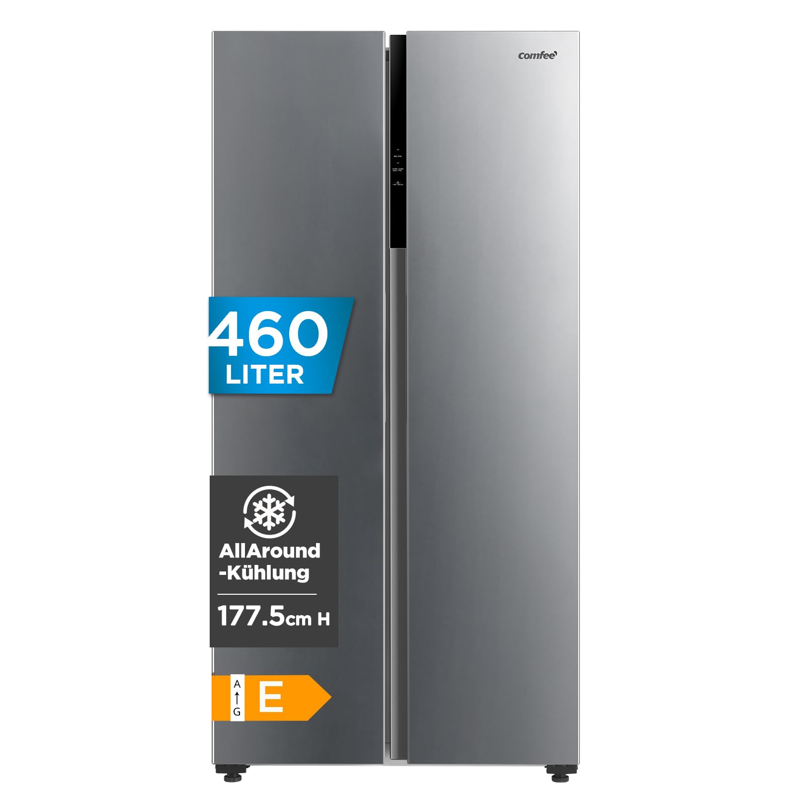 Side-by-Side-Kühlschrank 460 L mit No Frost, Inverter-Kompressor und LED-Display, freistehend in Edelstahl
