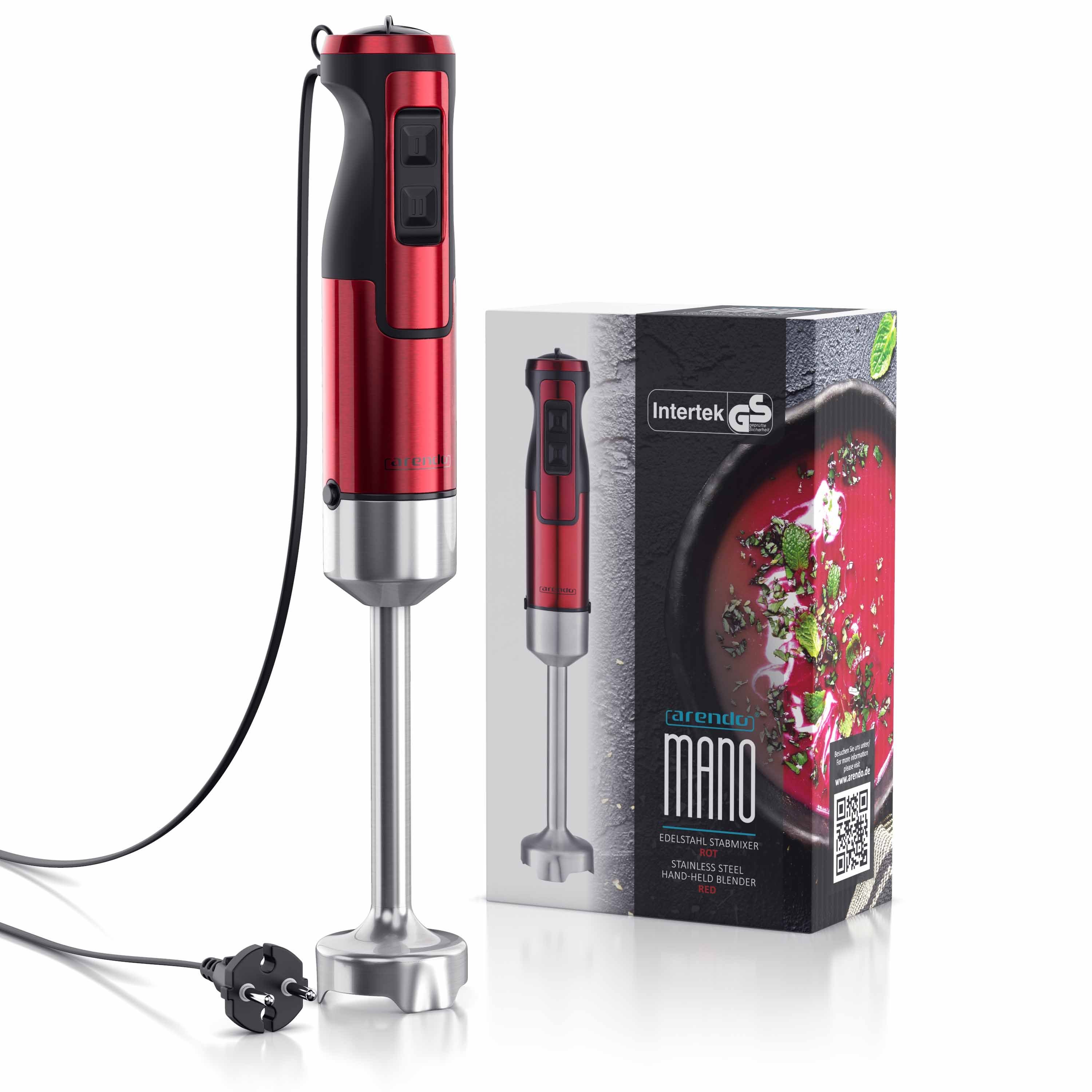 Stabmixer Edelstahl Pürierstab, Handmixer, stufenlose Regelung, rot