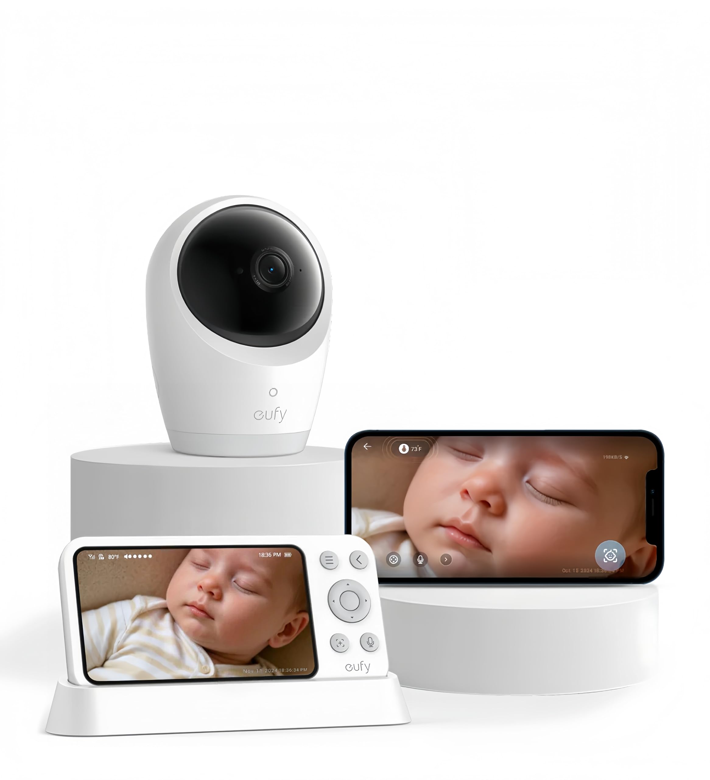 Babyphone mit Kamera E21 4K UHD 330° Schwenk 60° Neigung 8× Zoom Nachtsicht 5000 mAh Akku WLAN App