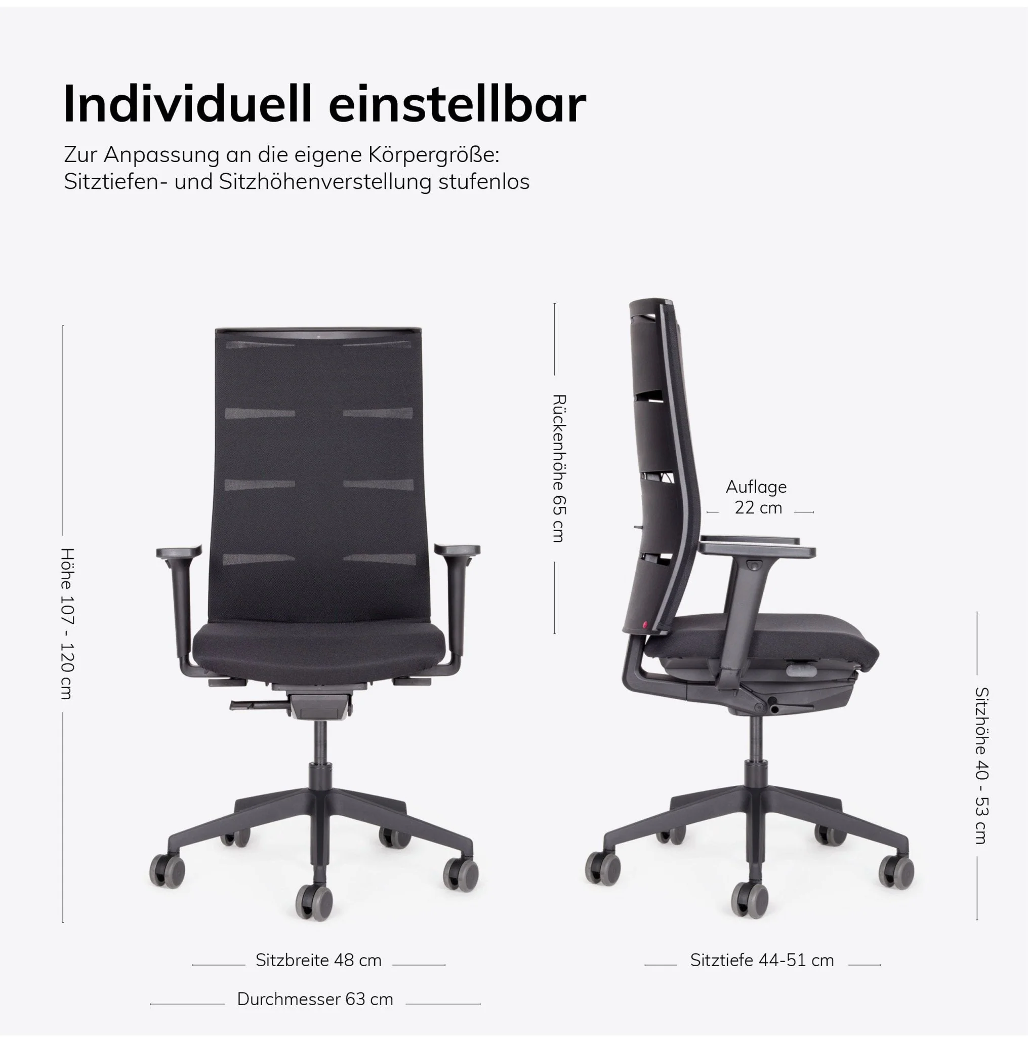 Sedia da ufficio ergonomica lento Agilis MT12 con base nera - Garanzia 30 anni - Made in Germany
