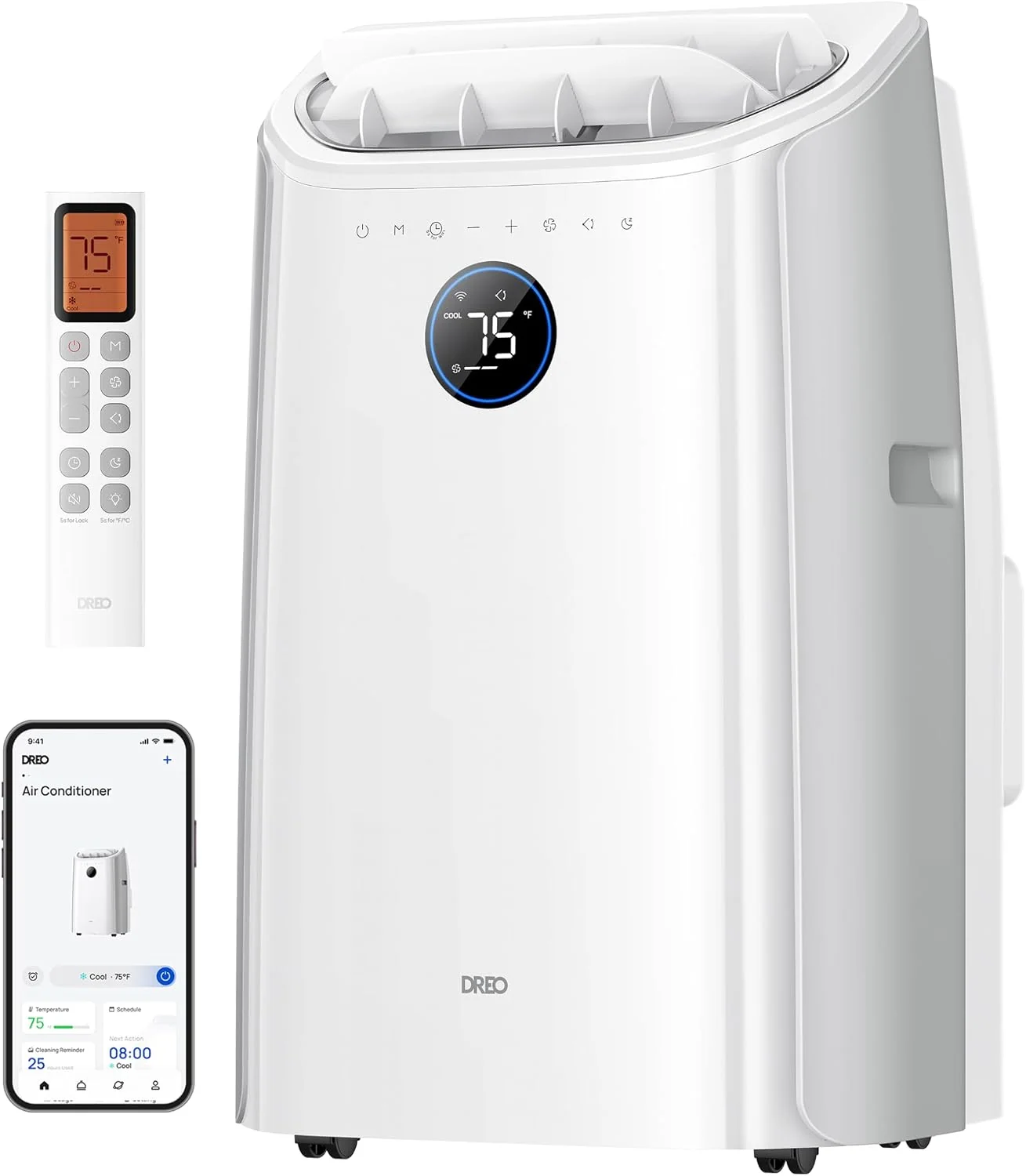 DREO 12000 BTU Mobiles Klimagerät (3-in-1 Kühlen/Ventilieren/Entfeuchten), AC516S, 3,2 L/h, leise für Schlafzimmer/Büro, drainagefrei, Fenster-Set