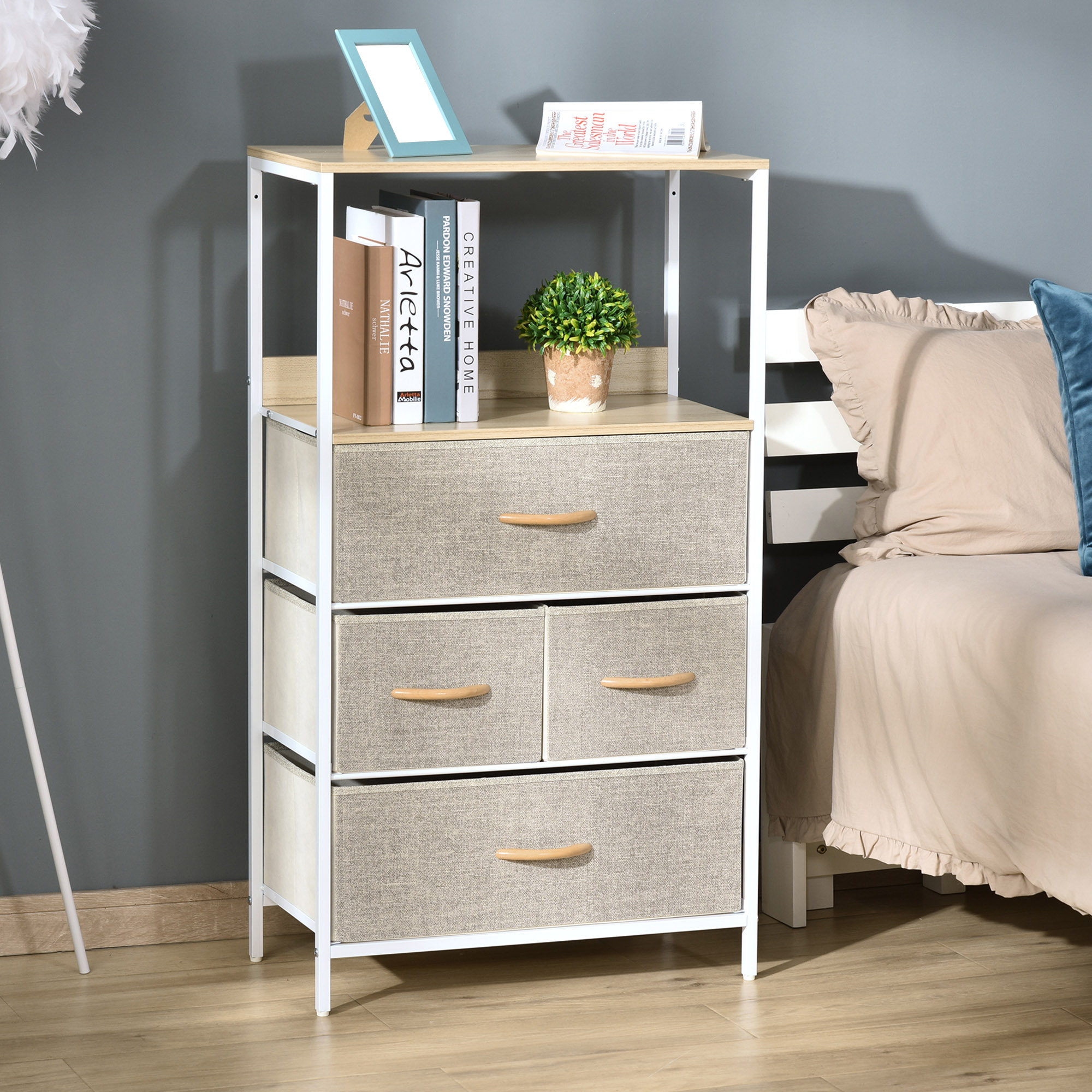 HOMCOM Schubladenkommode mit 4 herausnehmbaren Schubladen und 1 Regal 58 x 29 x 103 cm Grau Weiß